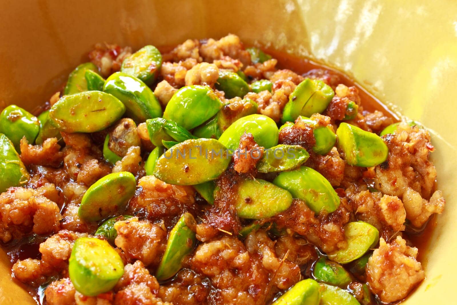 Stir-fried of Spicy Pork with Stink Beans,thai food