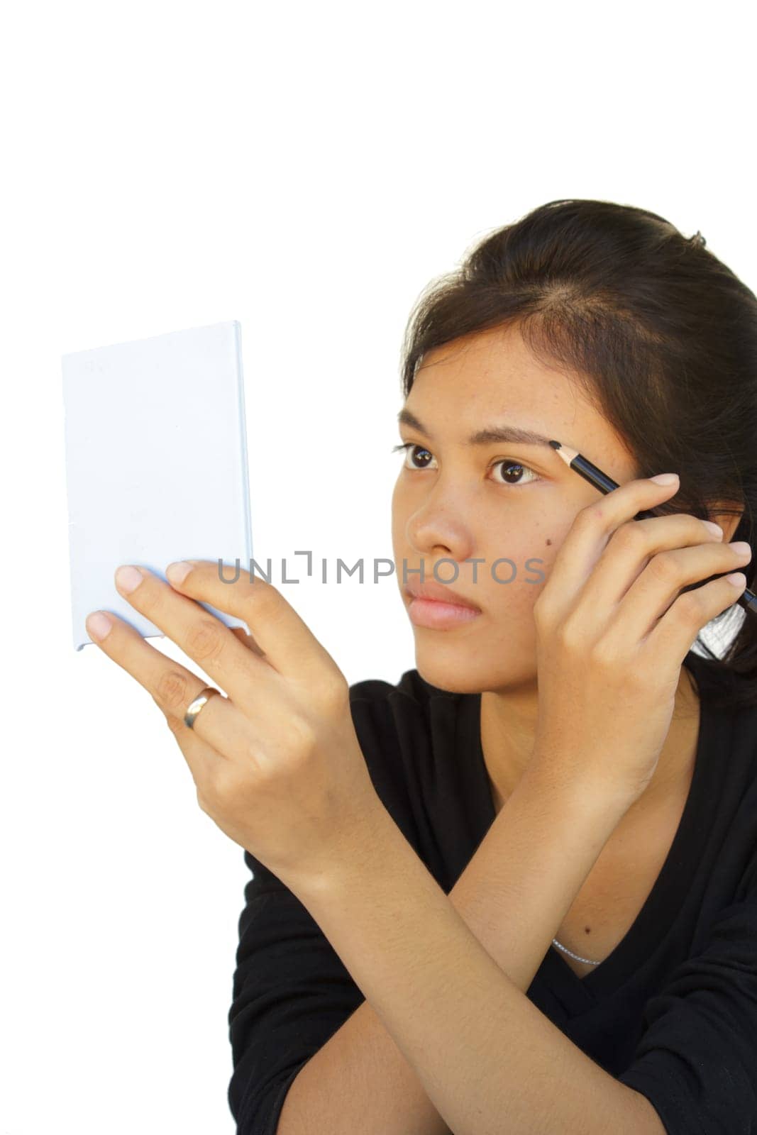 Young girl are makeup, portrait with white background
