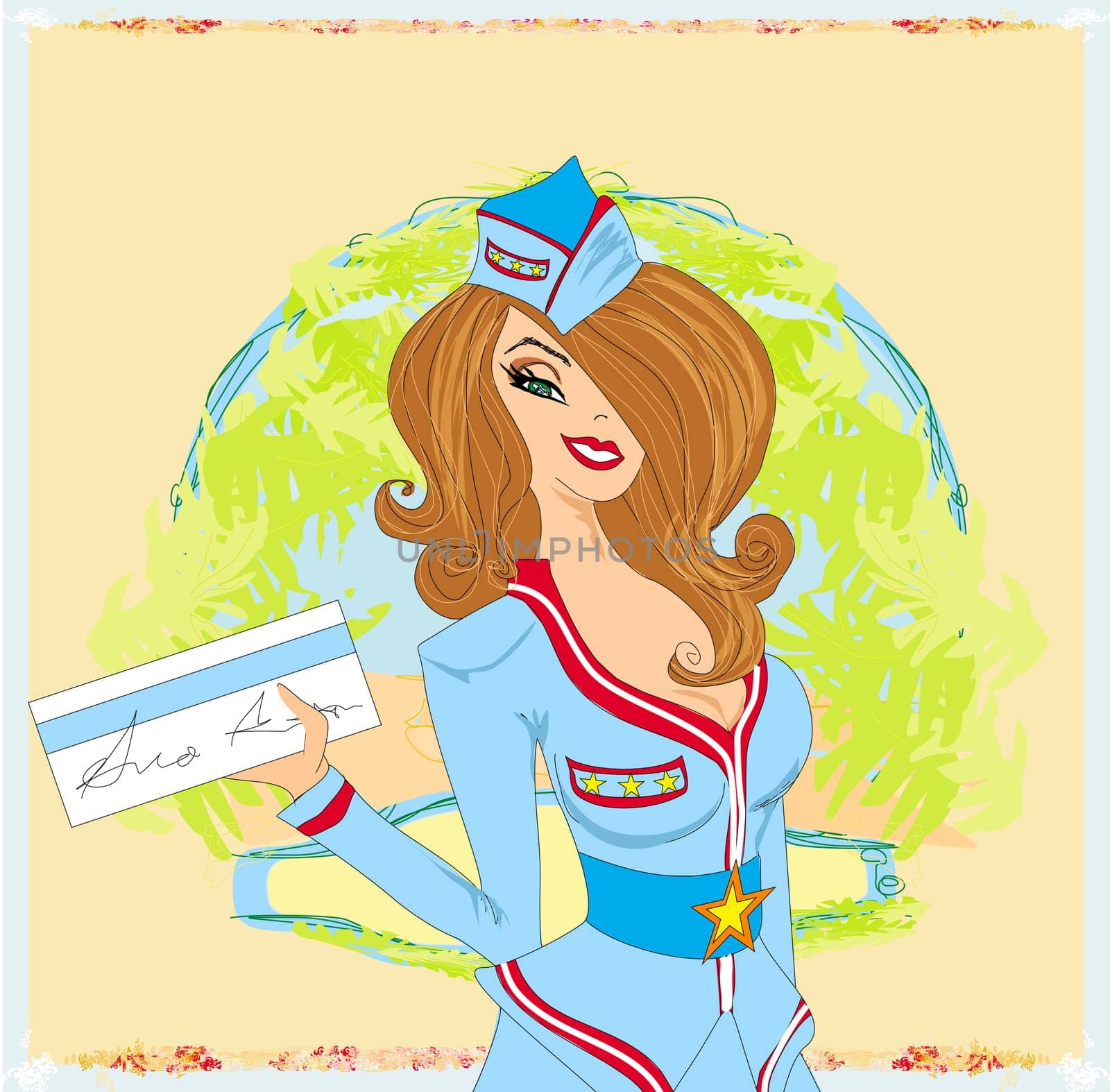 sexy Stewardess with ticket
