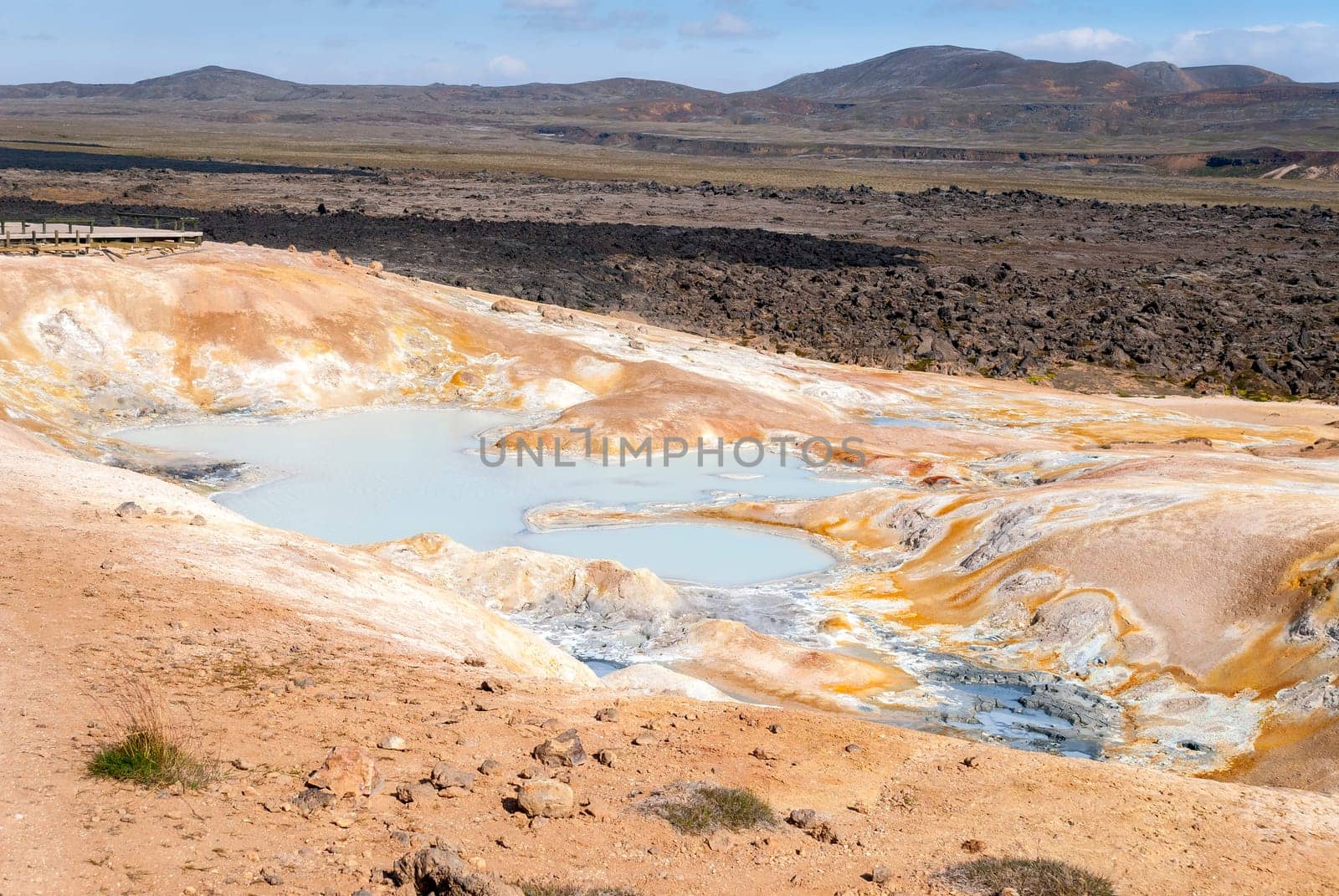 boiling mud pools and sulfur on the Krafla volcano in Iceland