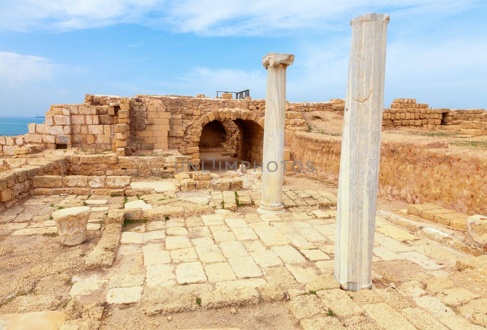 Ruins of ancient Roman city of Caesarea in Israel