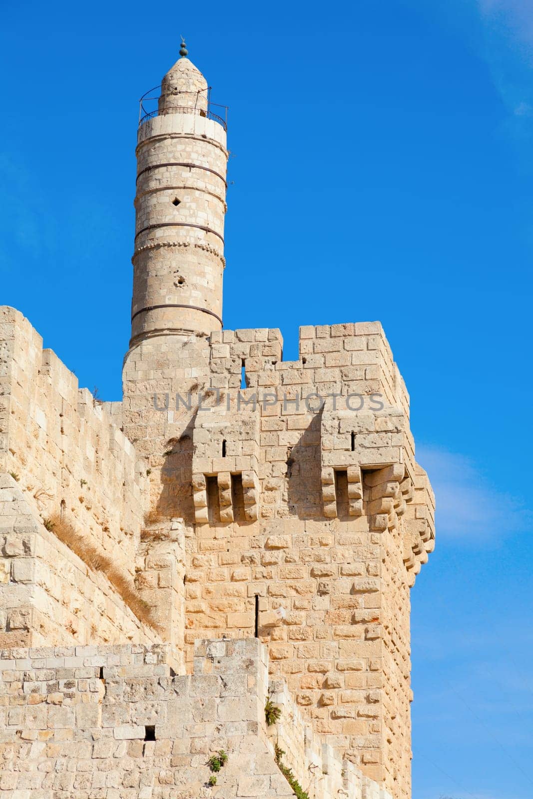 Jerusalem, Israel. Tower of David with blue sky in the background