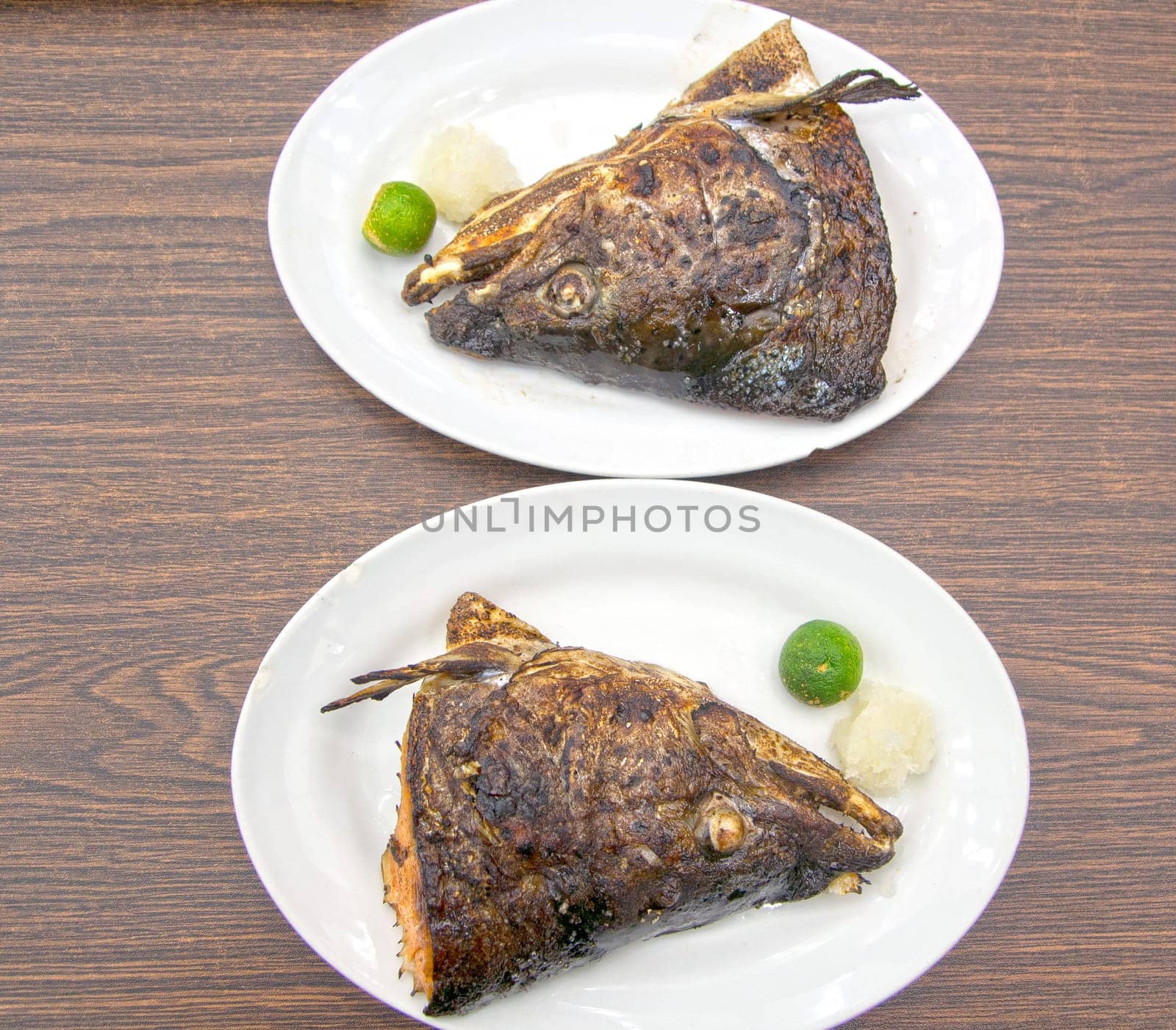 twin japnese style grilled salmon fish head