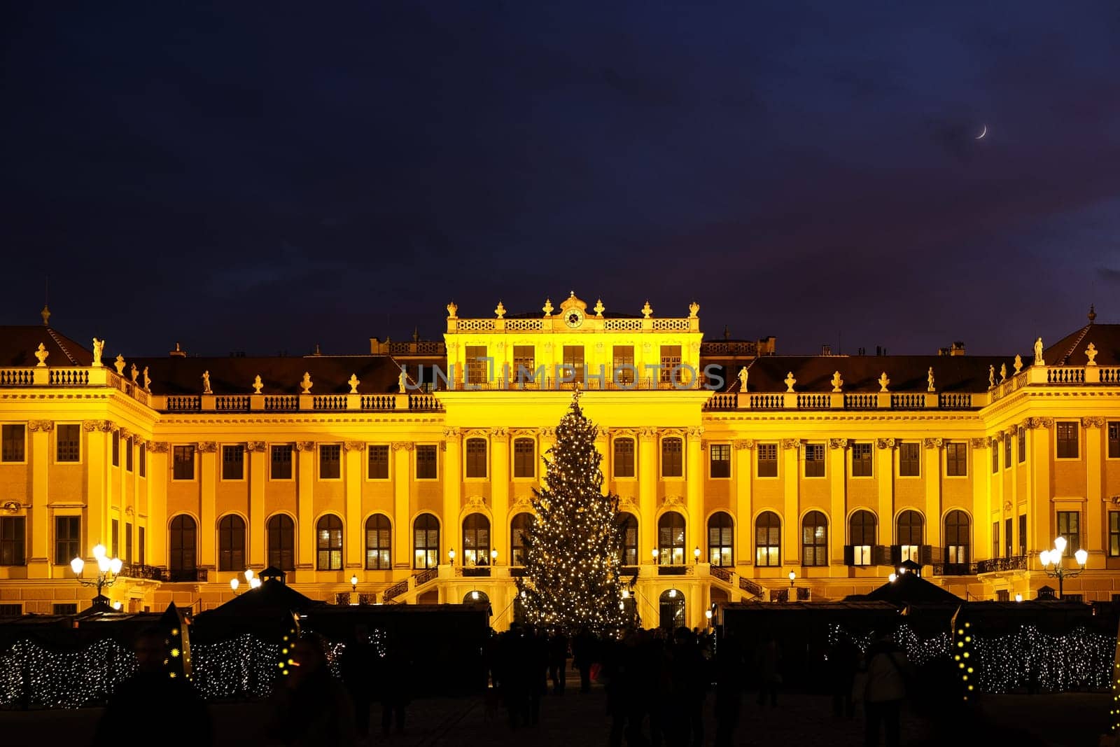 Christmas market Schönbrunn Vienna,traditional market during Advent with Christmas tree