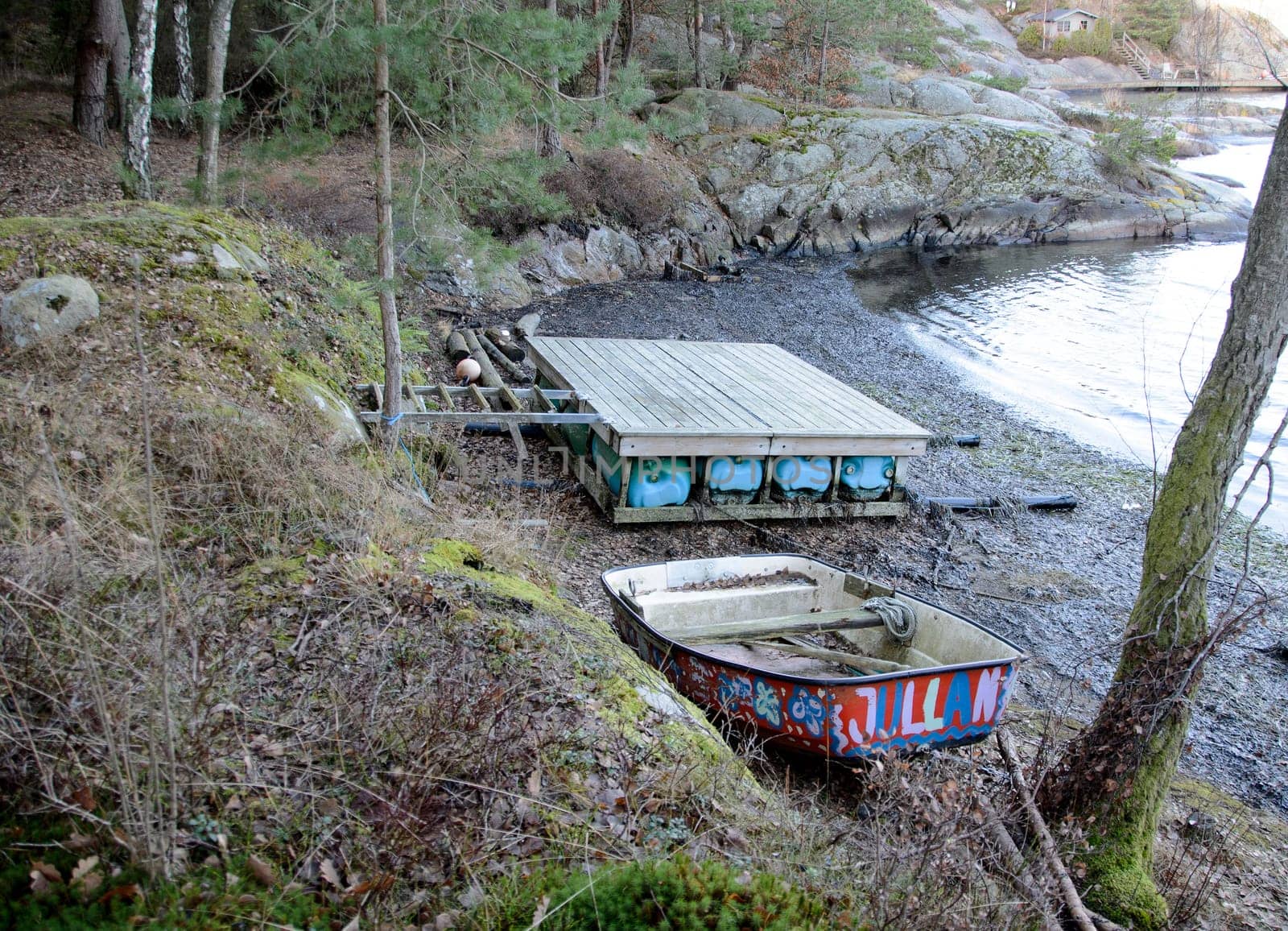 .Badflotten and the small boat on land for the winter