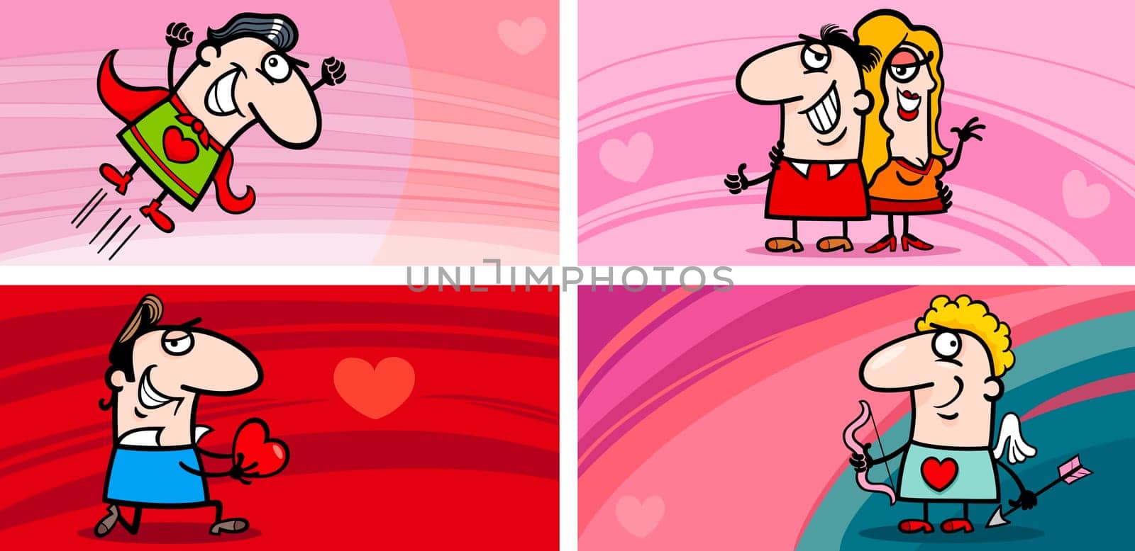 Cartoon Illustration of Greeting Cards with People in Love and Mascot Characters and other Valentines Day Themes Set