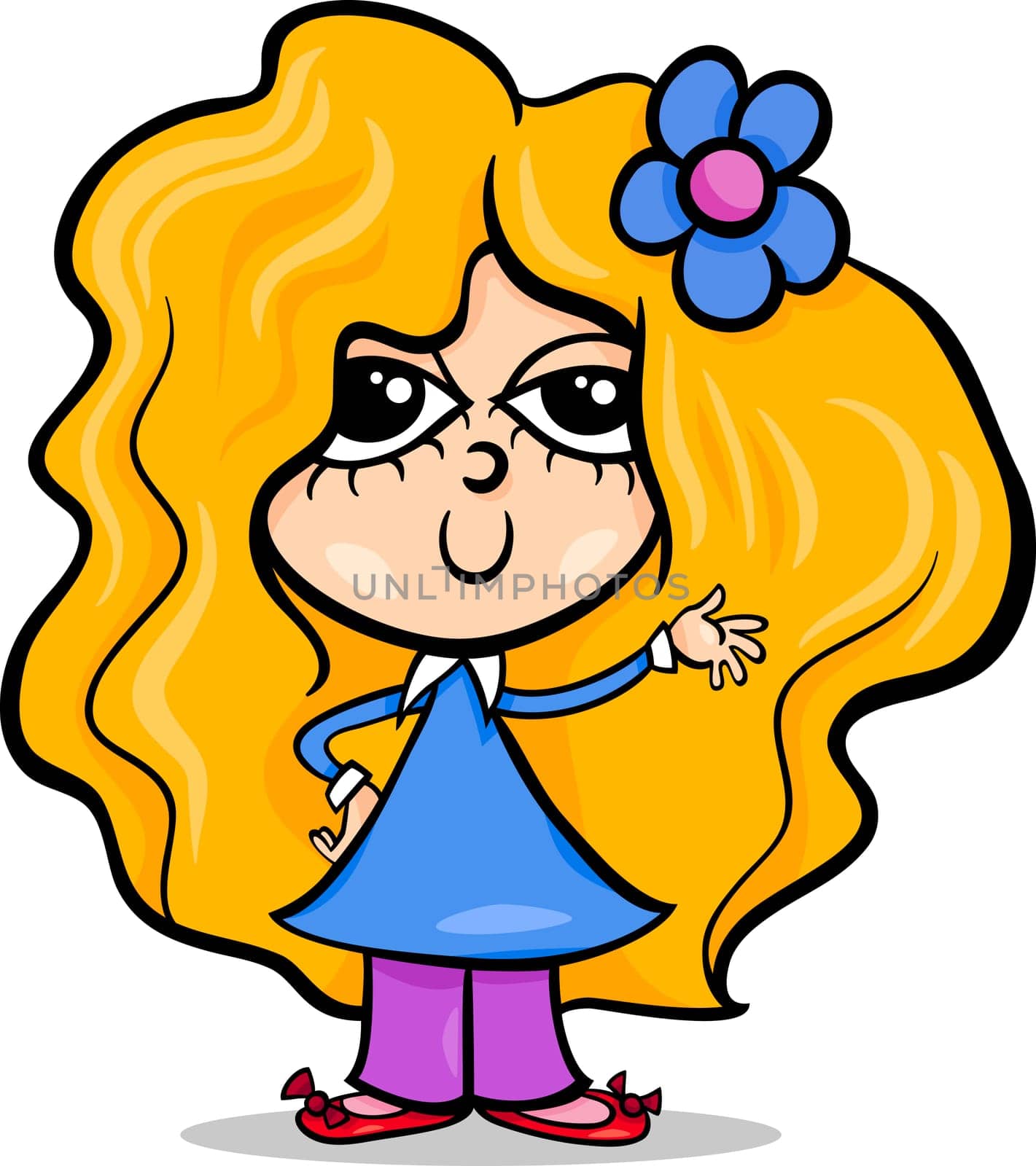 Cartoon Illustration of Cute Beautiful Little Girl