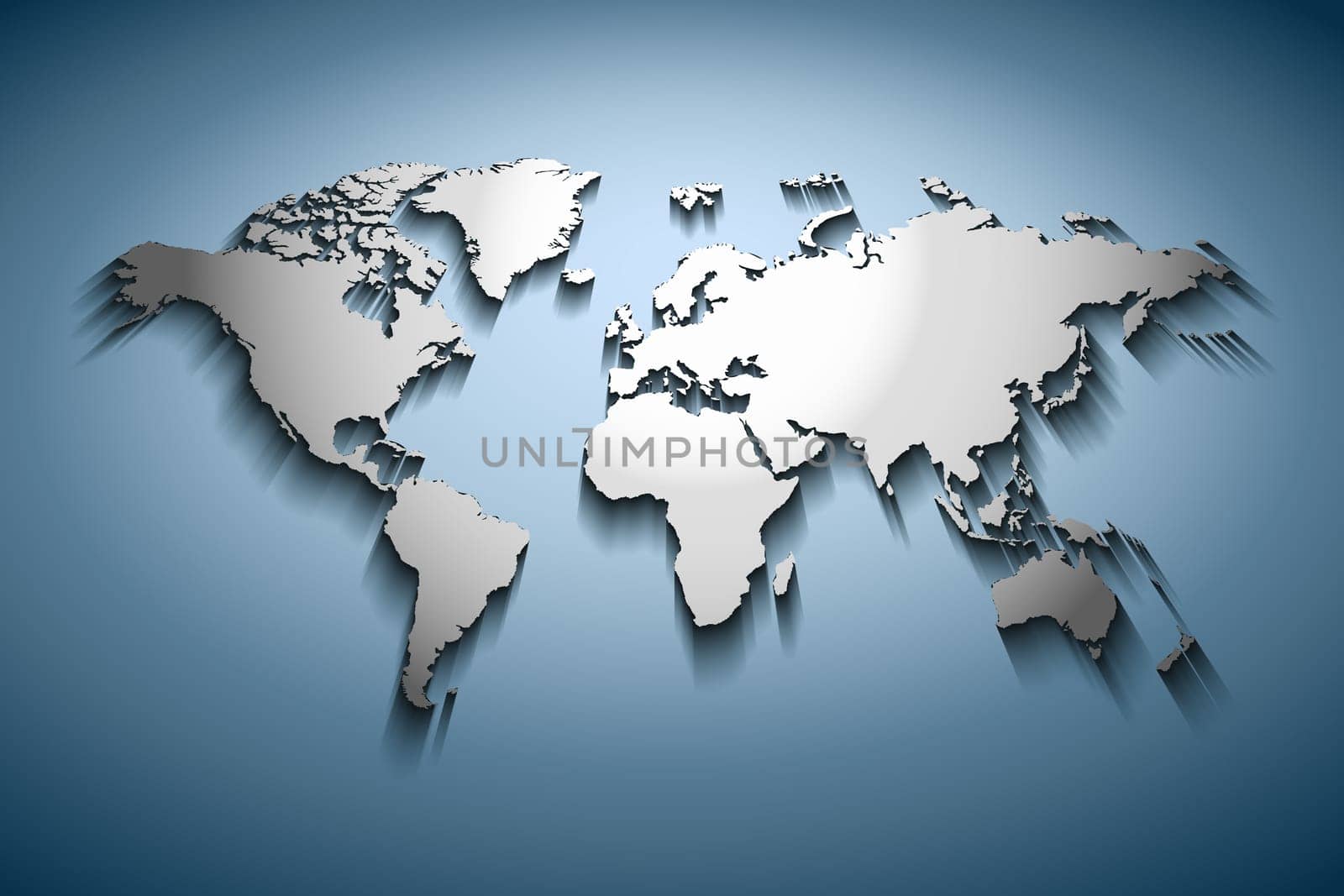 World map embossed over blue gradient