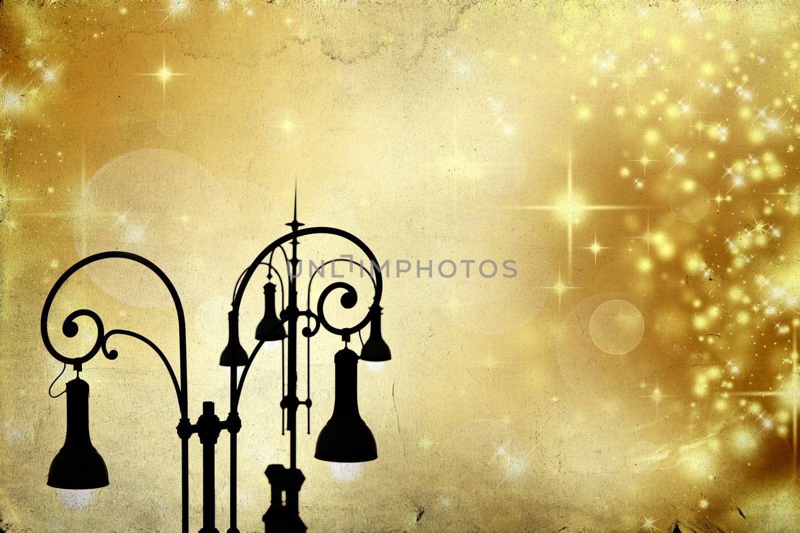 Christmas greeting card - white night with stars and street lamp