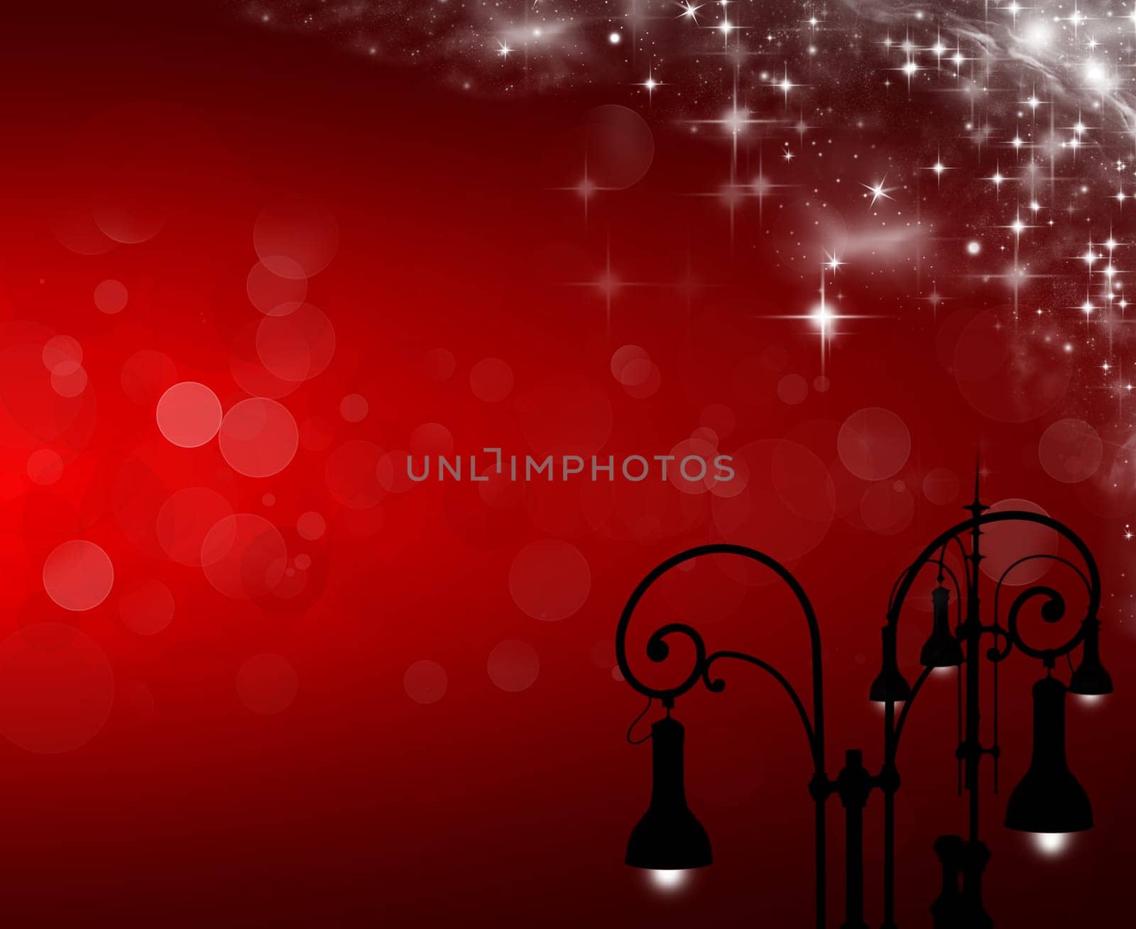 Christmas greeting card - white night with stars and street lamp
