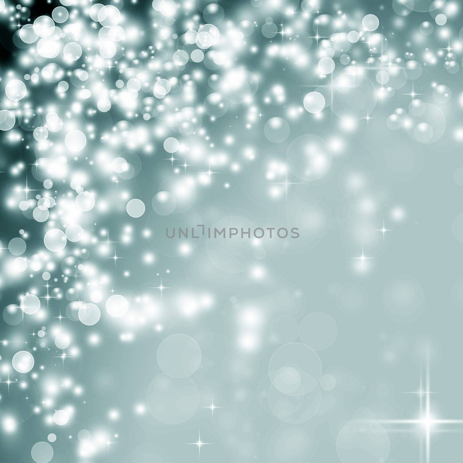 Abstract Christmas background of holiday lights, stars, and snowflakes
