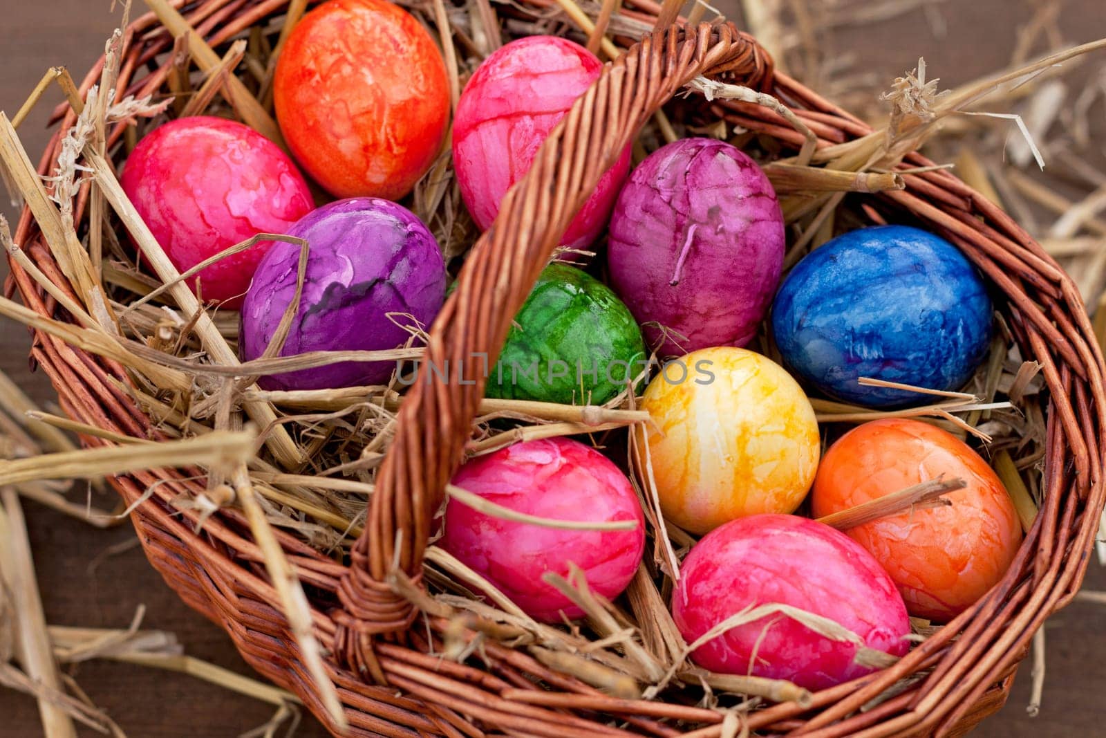 Easter eggs in wicker basket