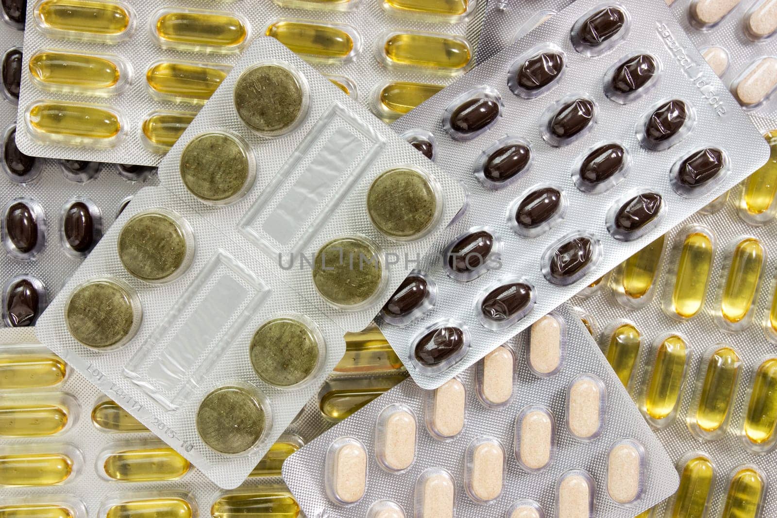 Close up of packs of pills and tablets
