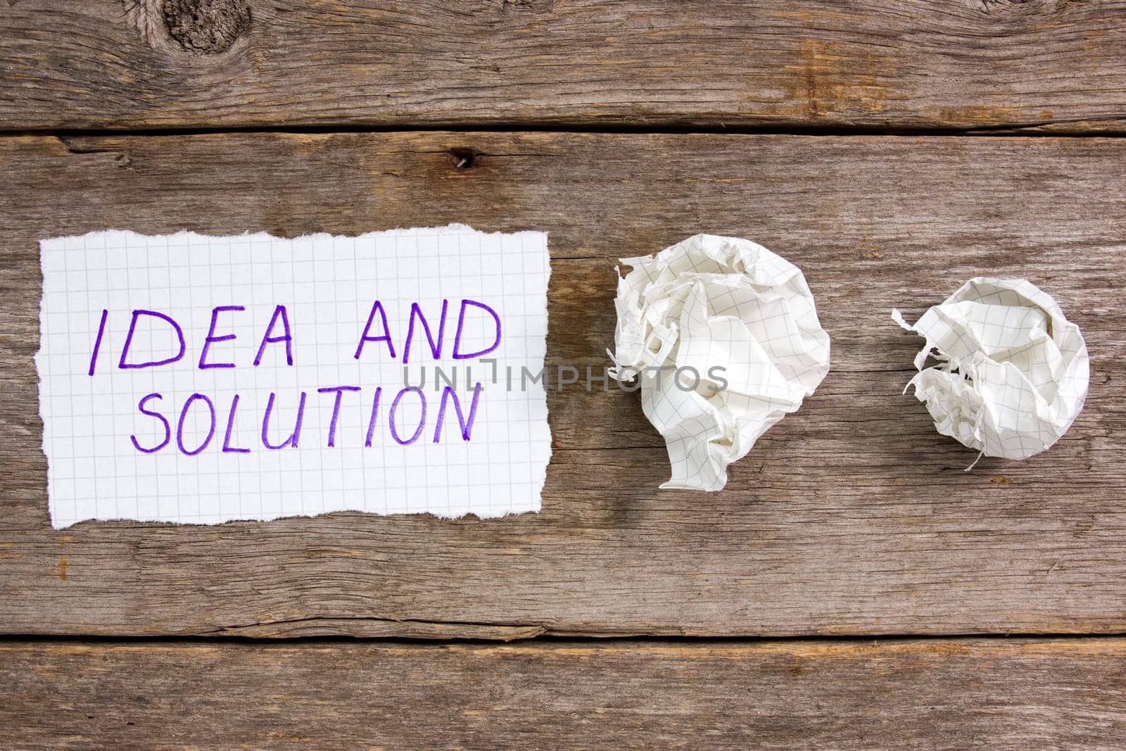 Sheet of paper with words idea and solution