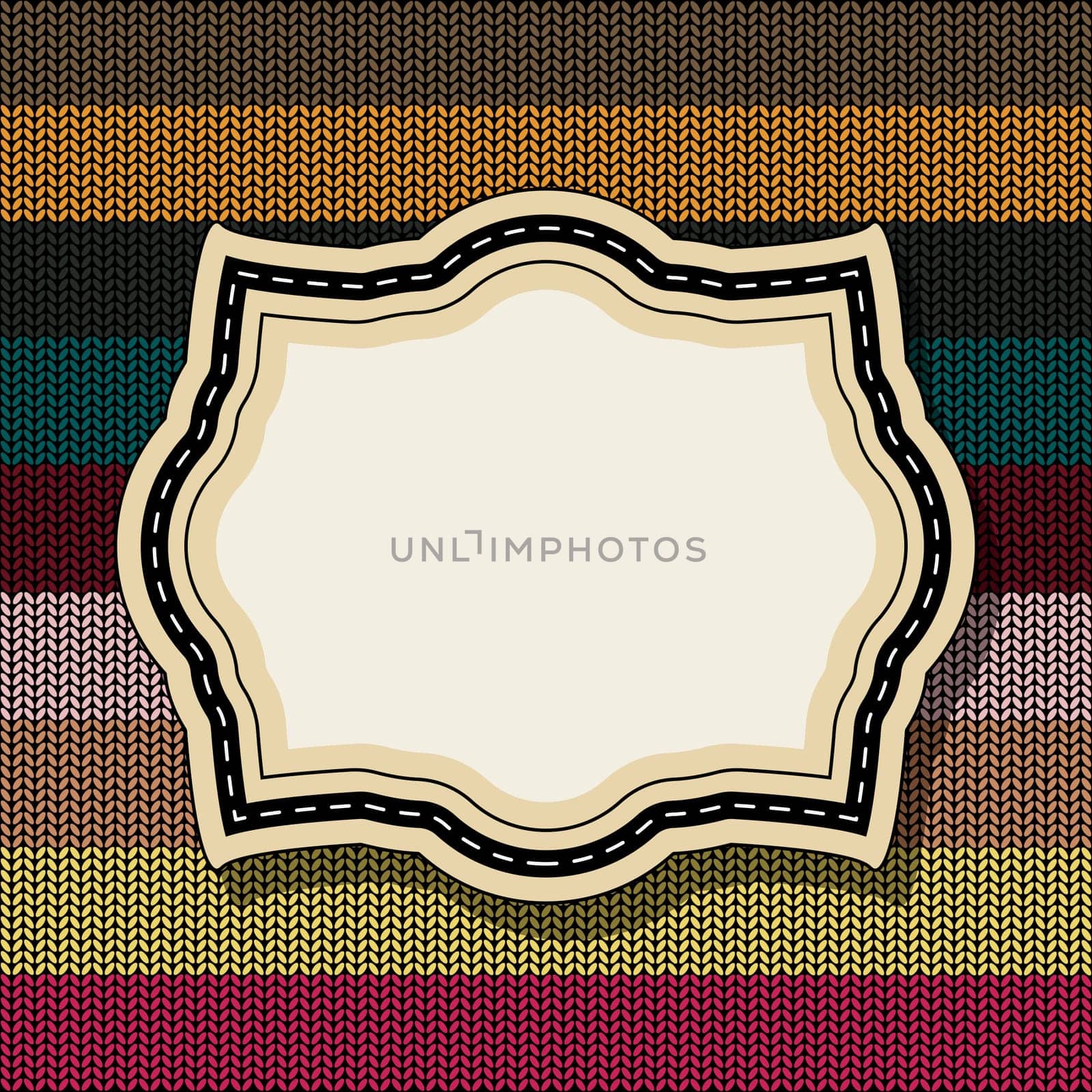 Retro style vintage label over a knitted background