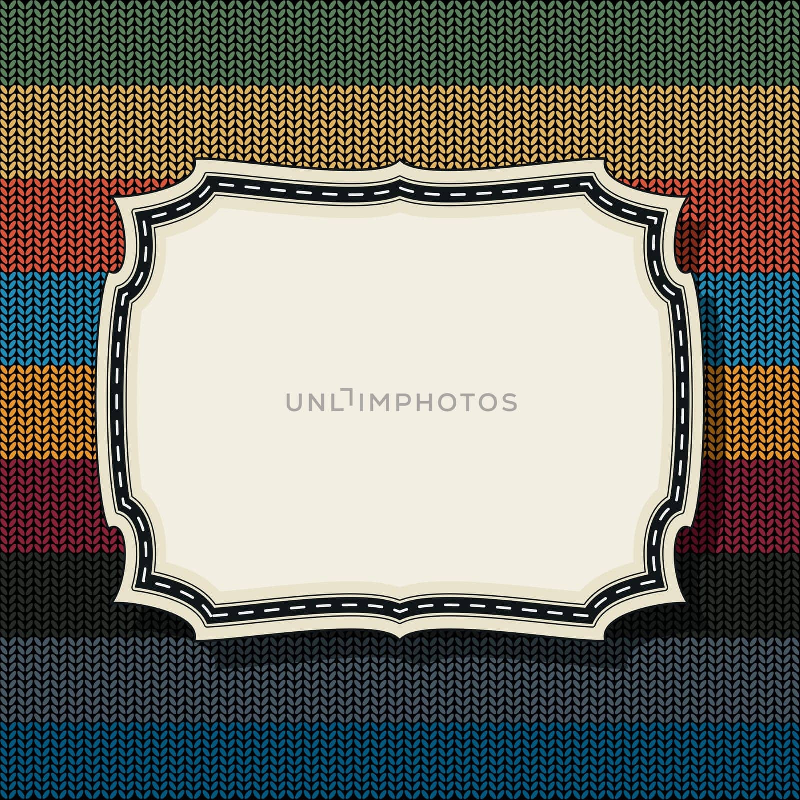 Retro style vintage label over a knitted background