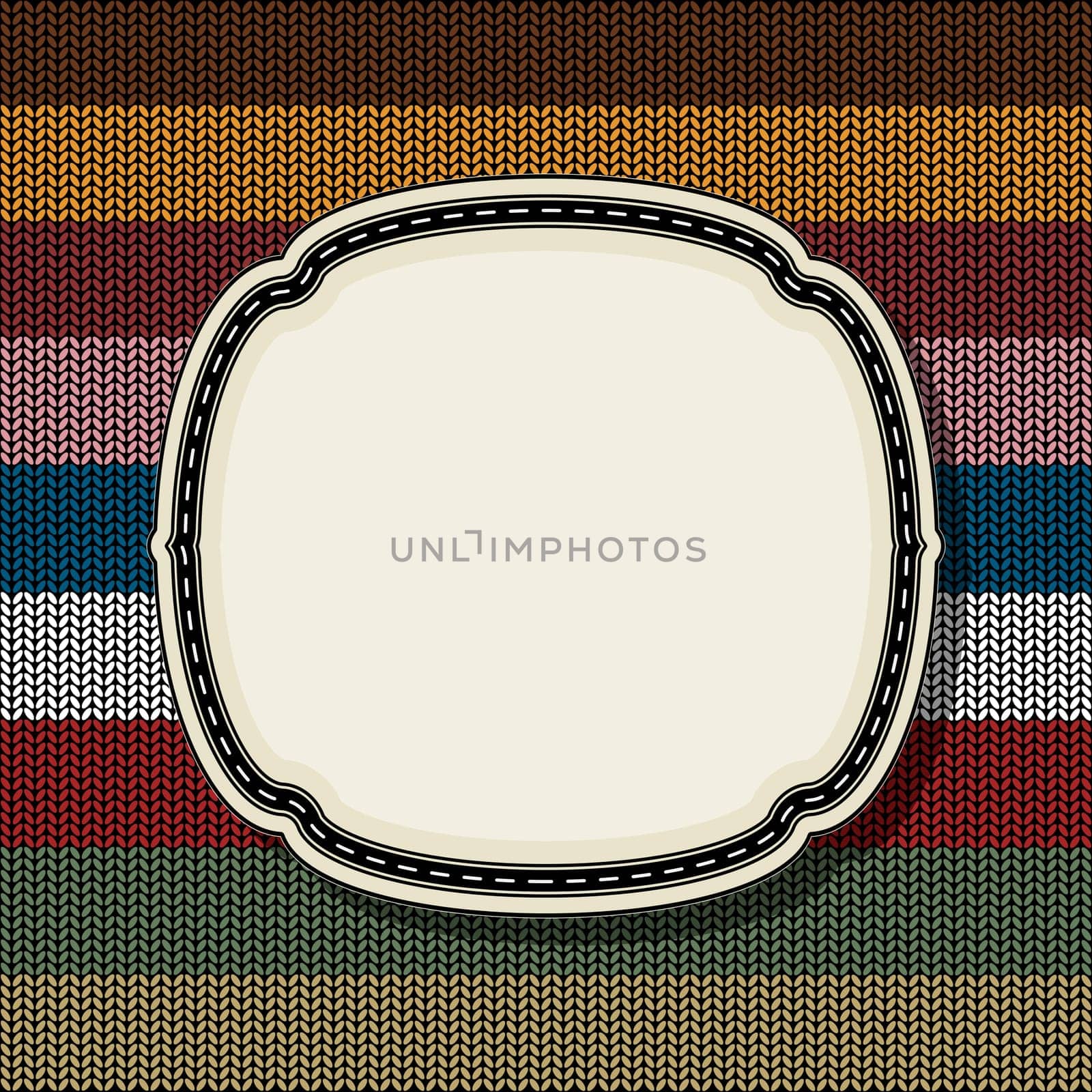 Retro style vintage label over a knitted background