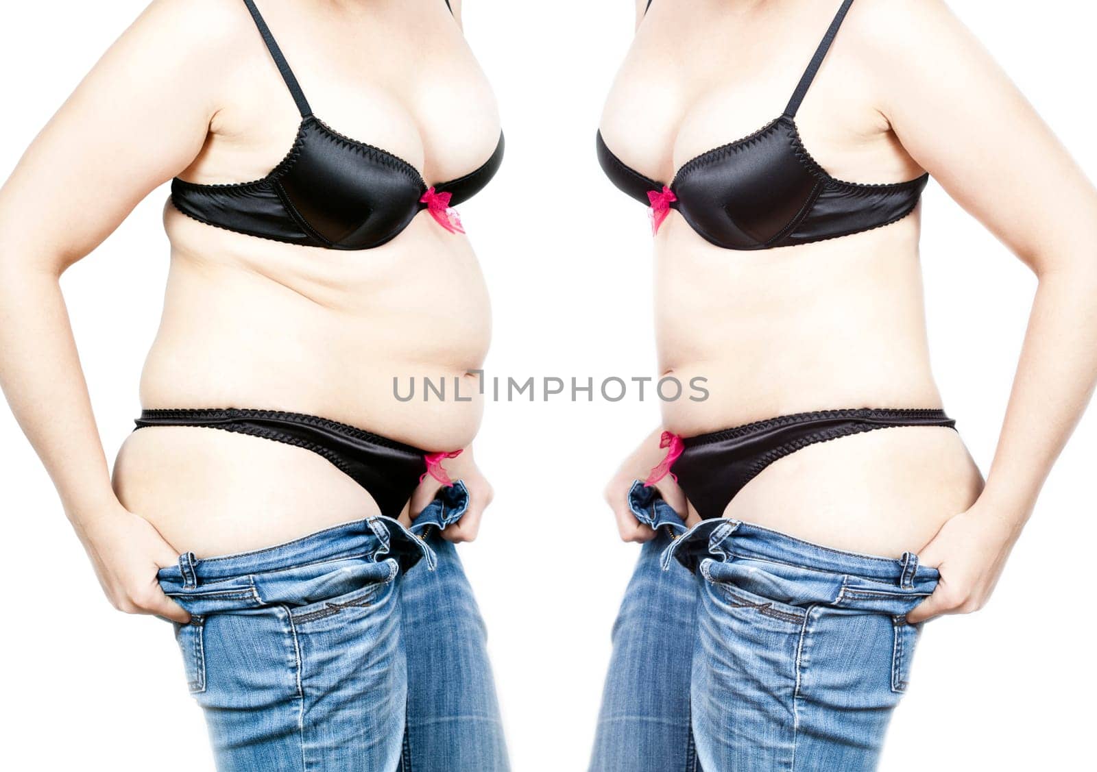 Before and after a diet - Fat and thin woman isolated on white