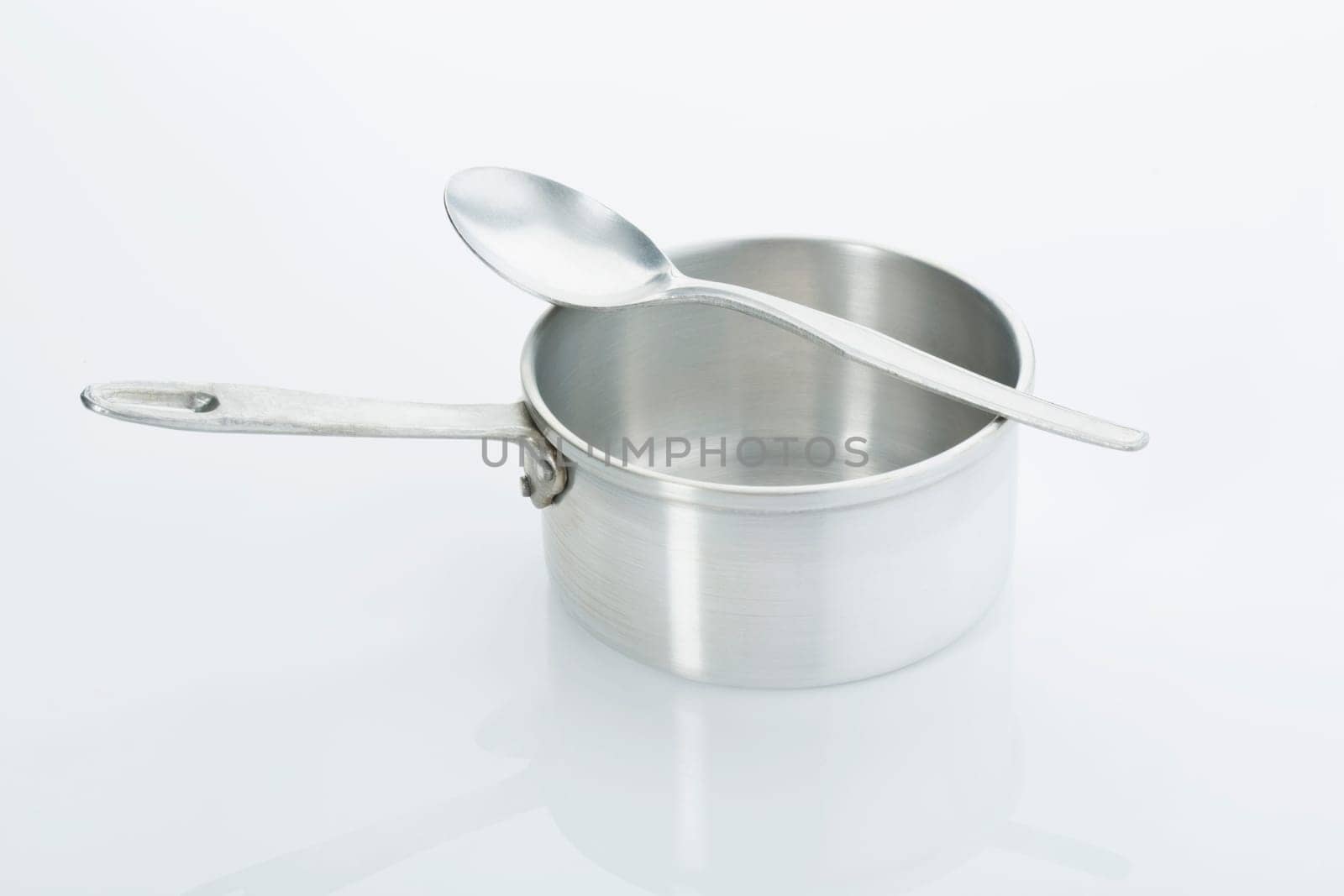 Aluminium pot and spoon,symbol for economy menu
