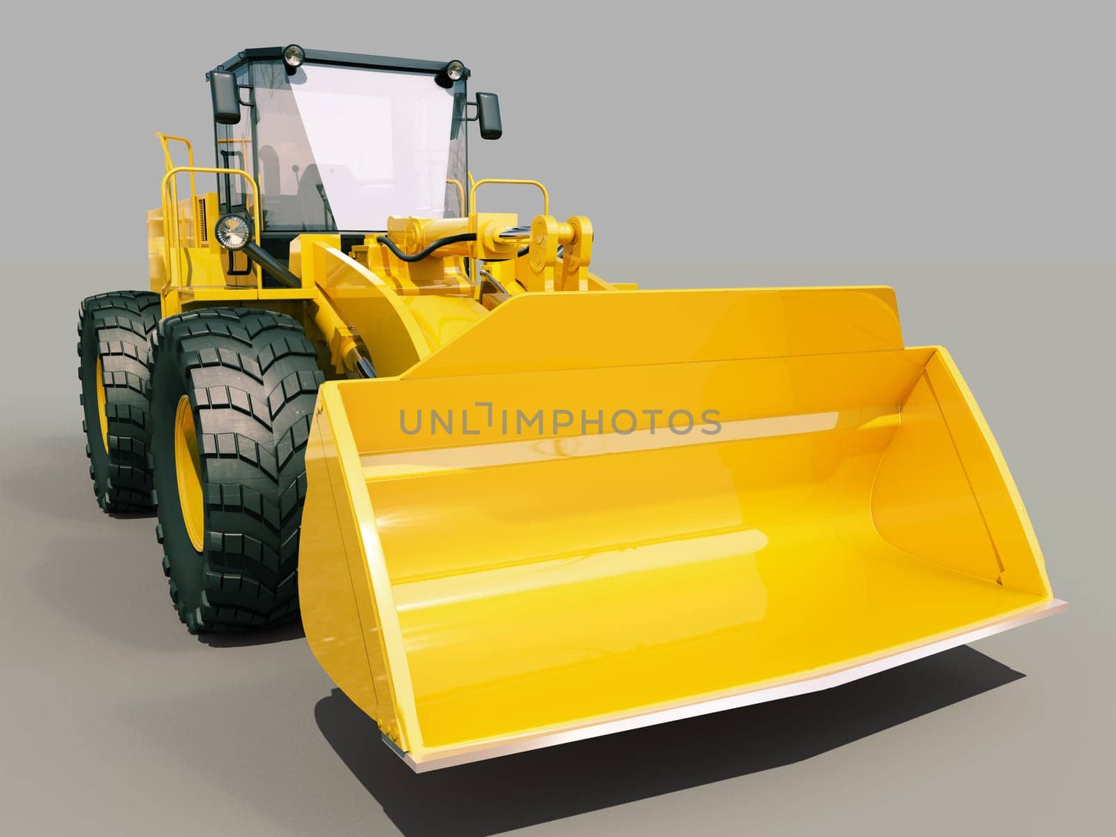Modern front loader on gray background with shadow