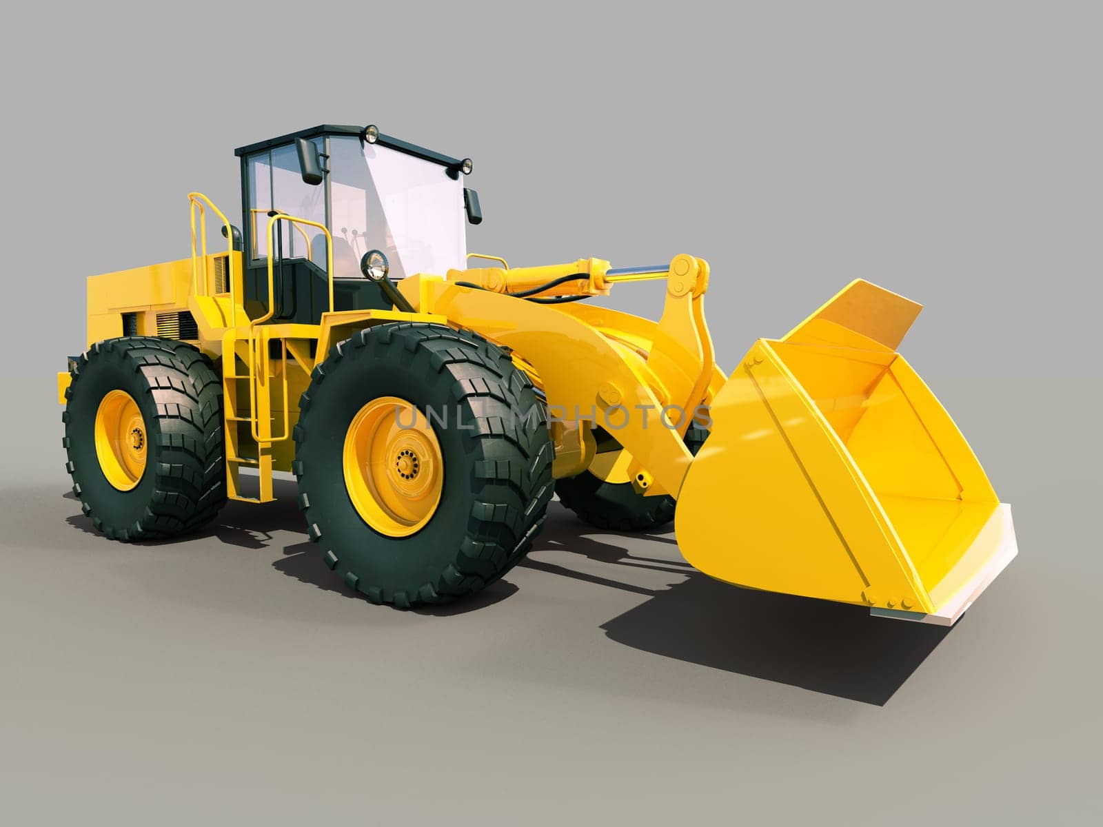 Modern front loader on gray background with shadow