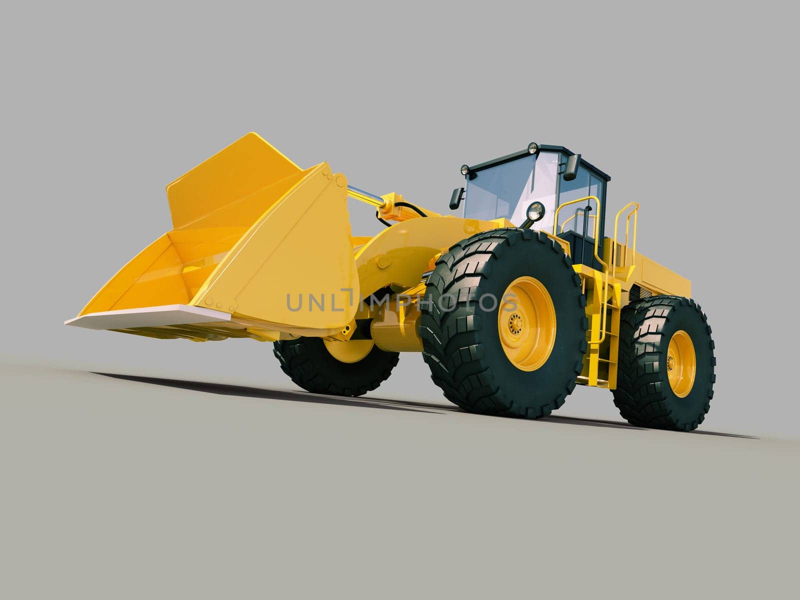 Modern front loader on gray background with shadow
