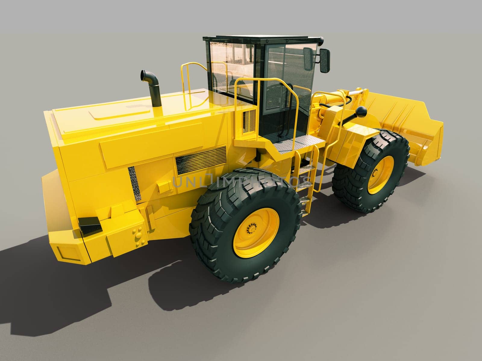 Modern front loader on gray background with shadow