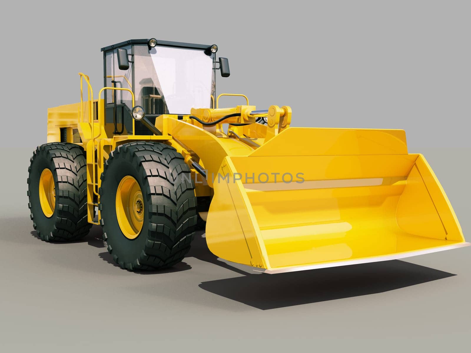 Modern front loader on gray background with shadow