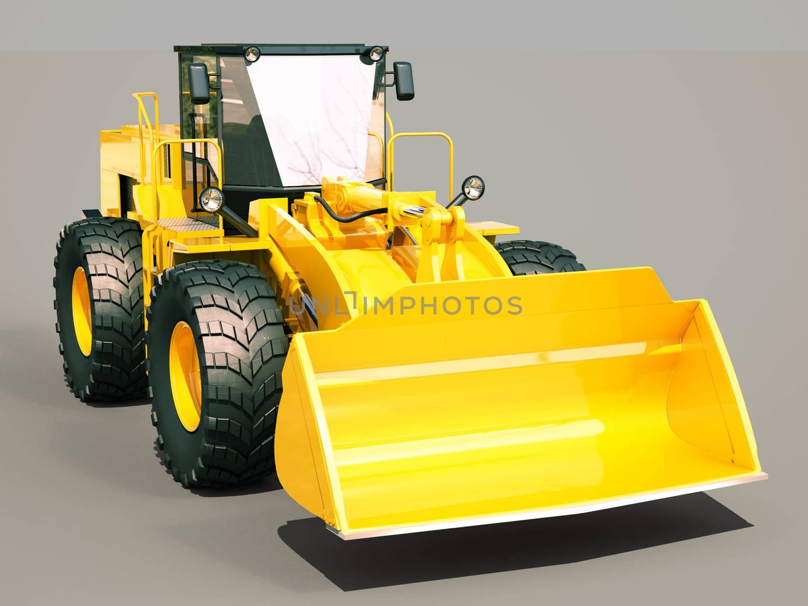 Modern front loader on gray background with shadow