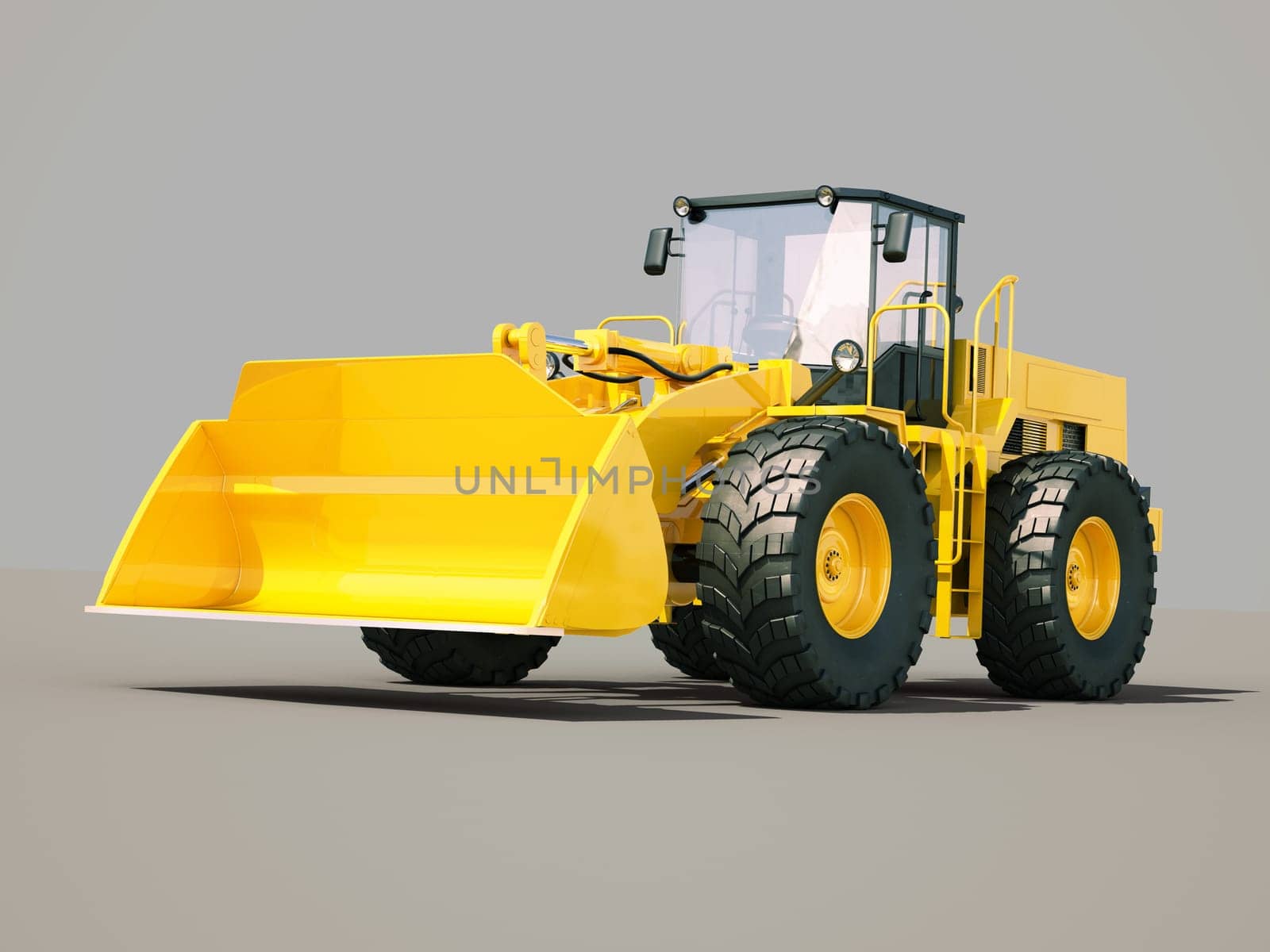 Modern front loader on gray background with shadow