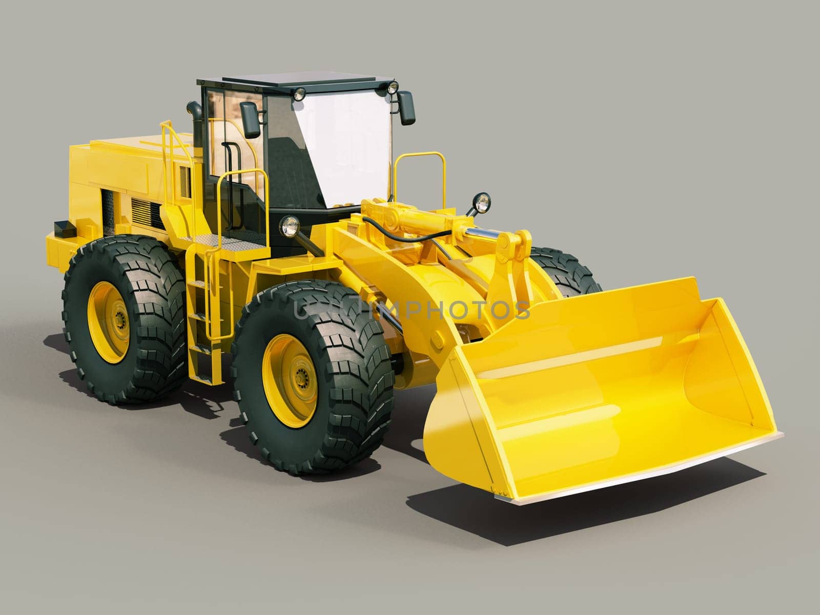 Modern front loader on gray background with shadow