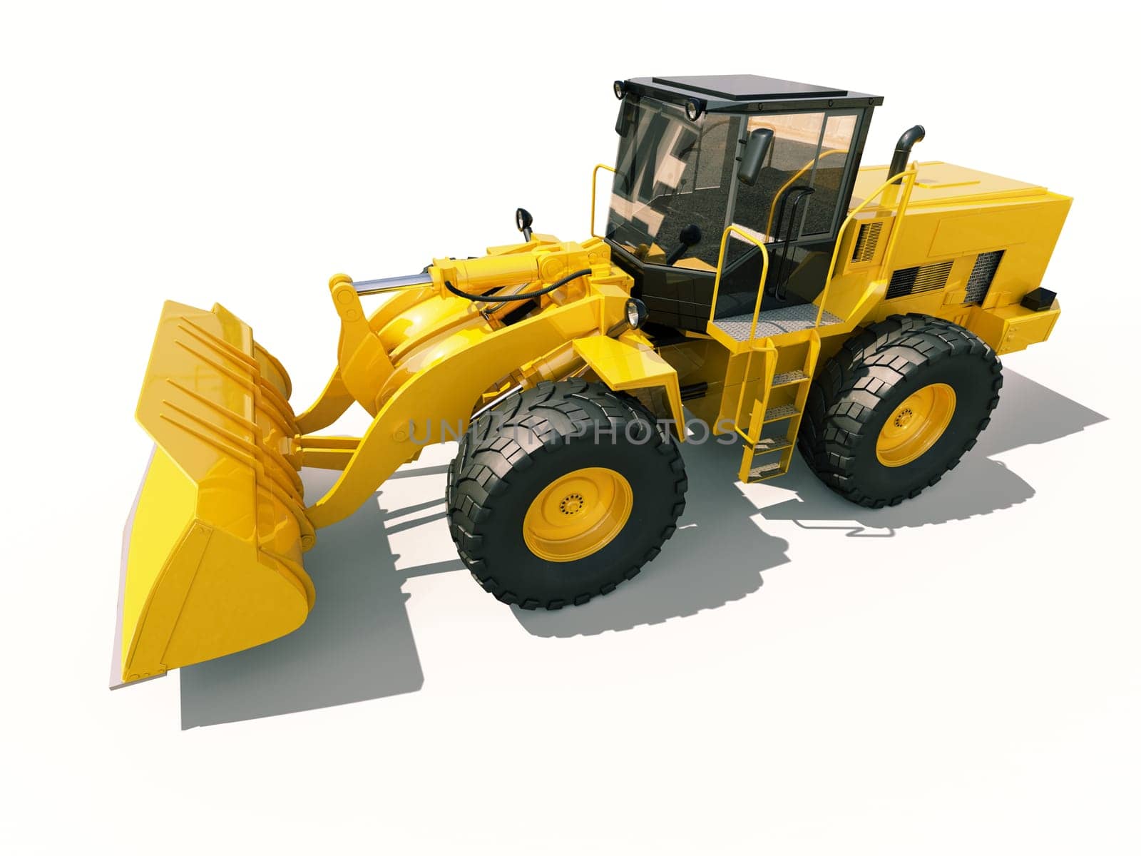 Modern front loader on light background with shadow