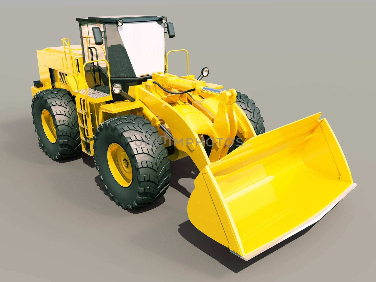Modern front loader on gray background with shadow