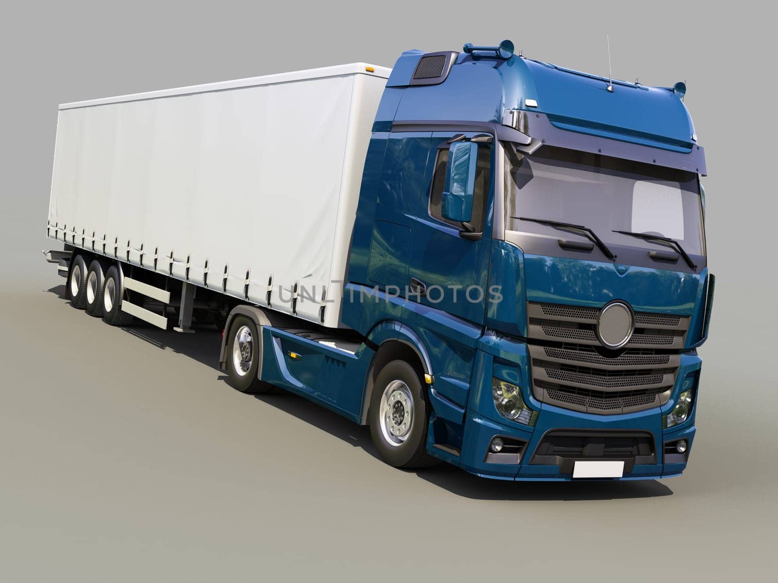 A modern semi-trailer truck on gray background