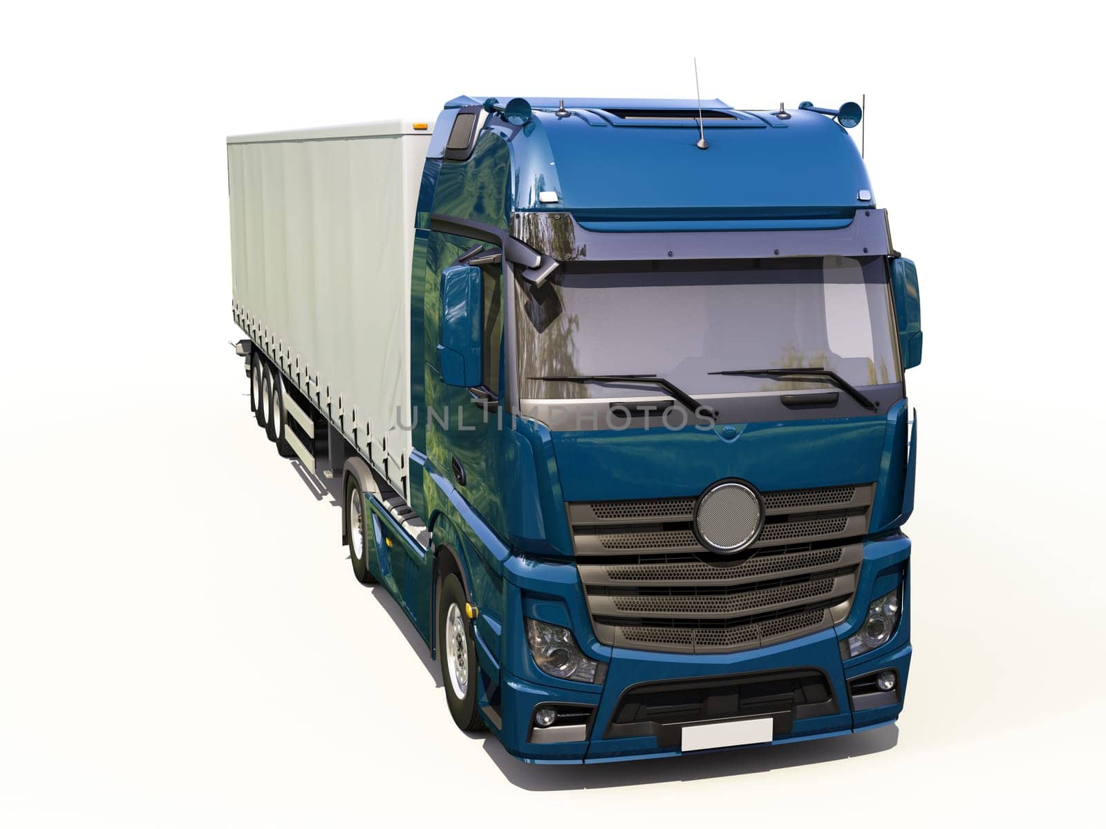 A modern semi-trailer truck on light background