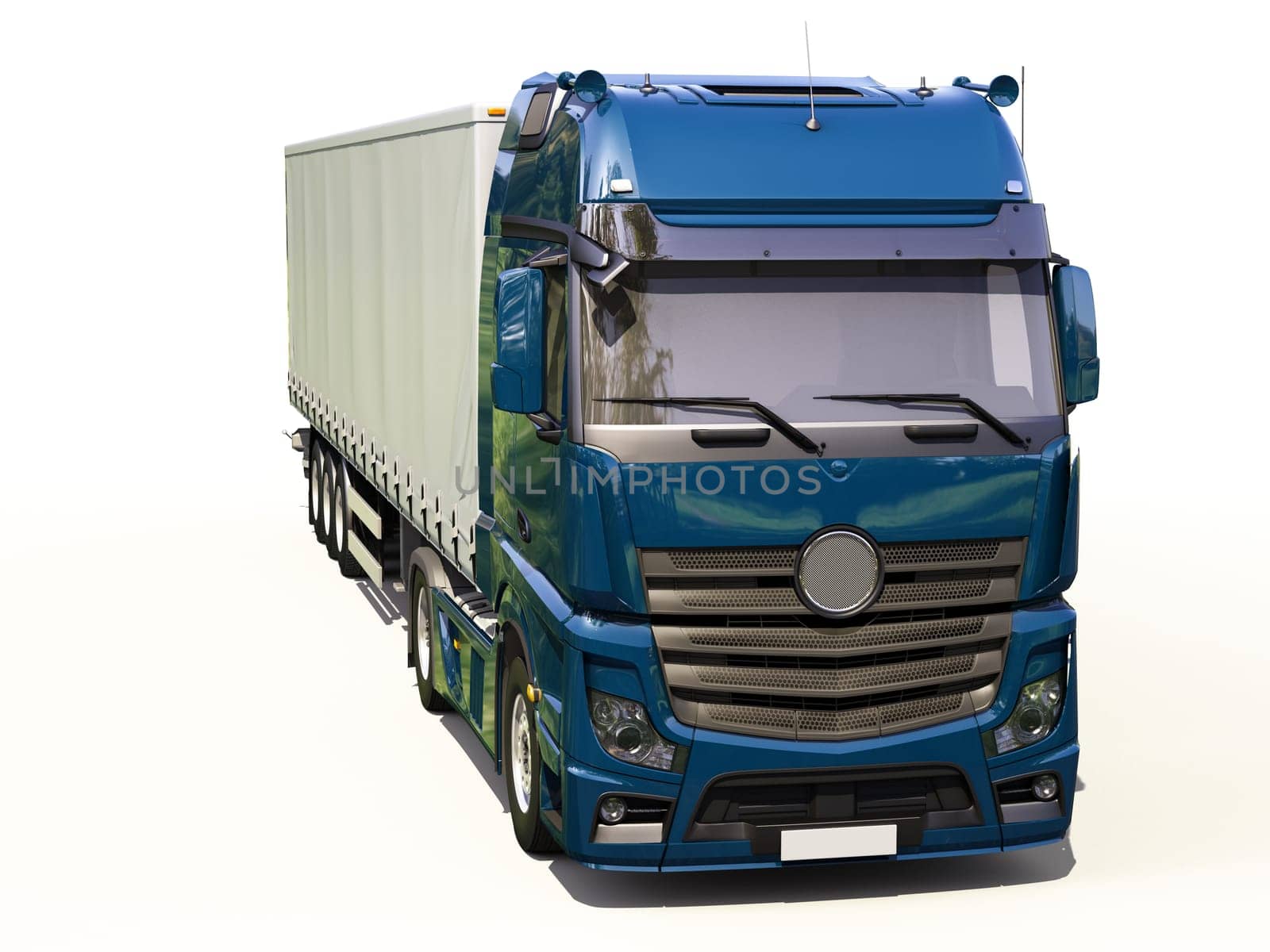 A modern semi-trailer truck on light background