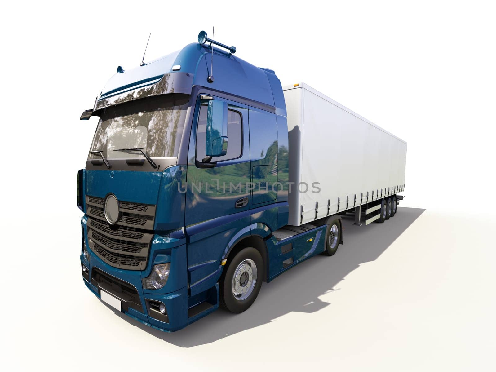 A modern semi-trailer truck on light background