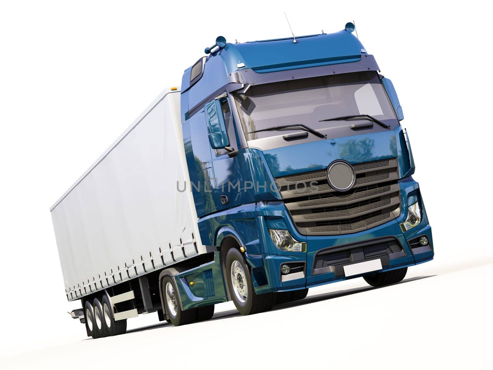 A modern semi-trailer truck on light background