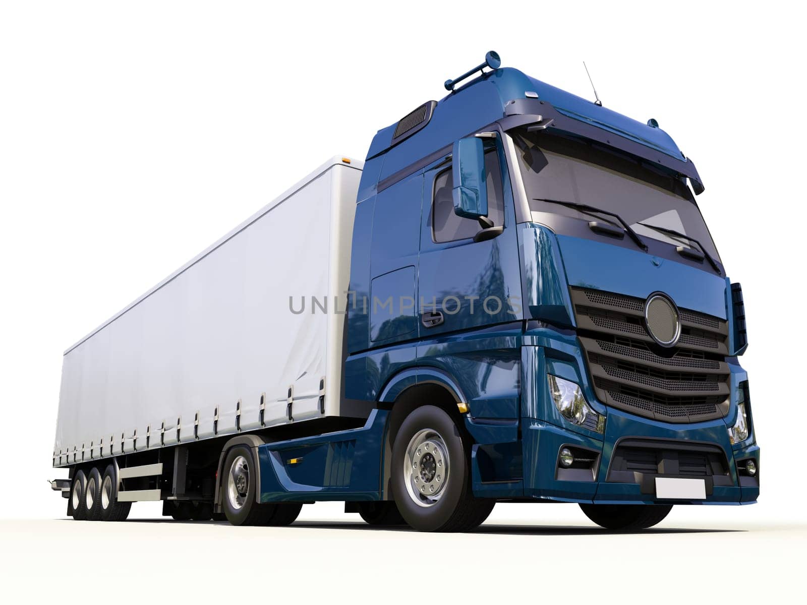 A modern semi-trailer truck on light background