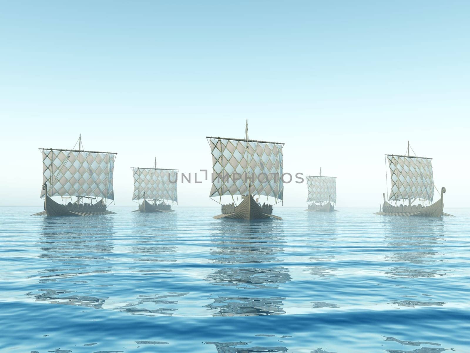 Computer-generated 3D illustration with Viking ships