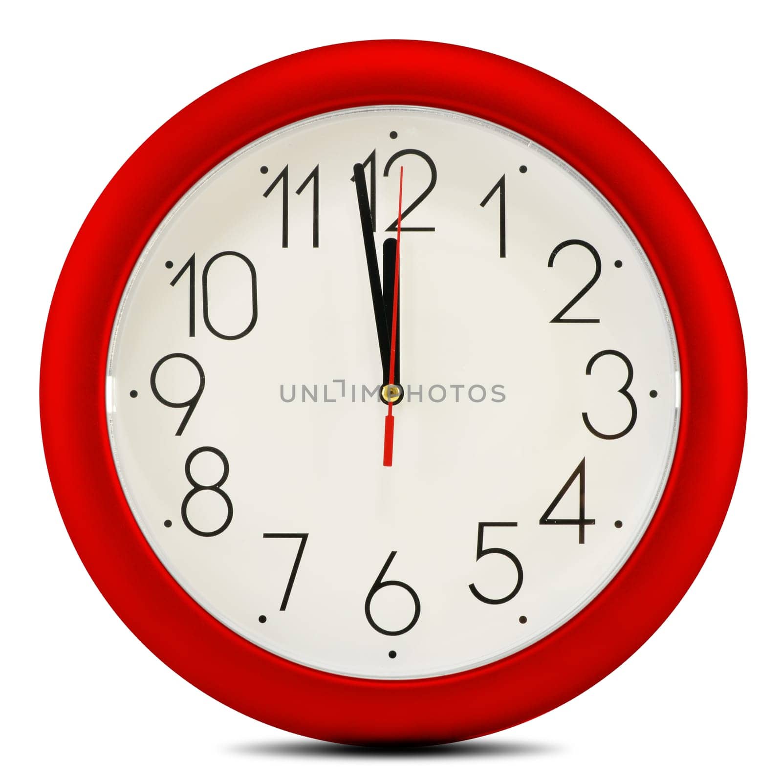 Wall clock isolated on white background. Twelve o'clock