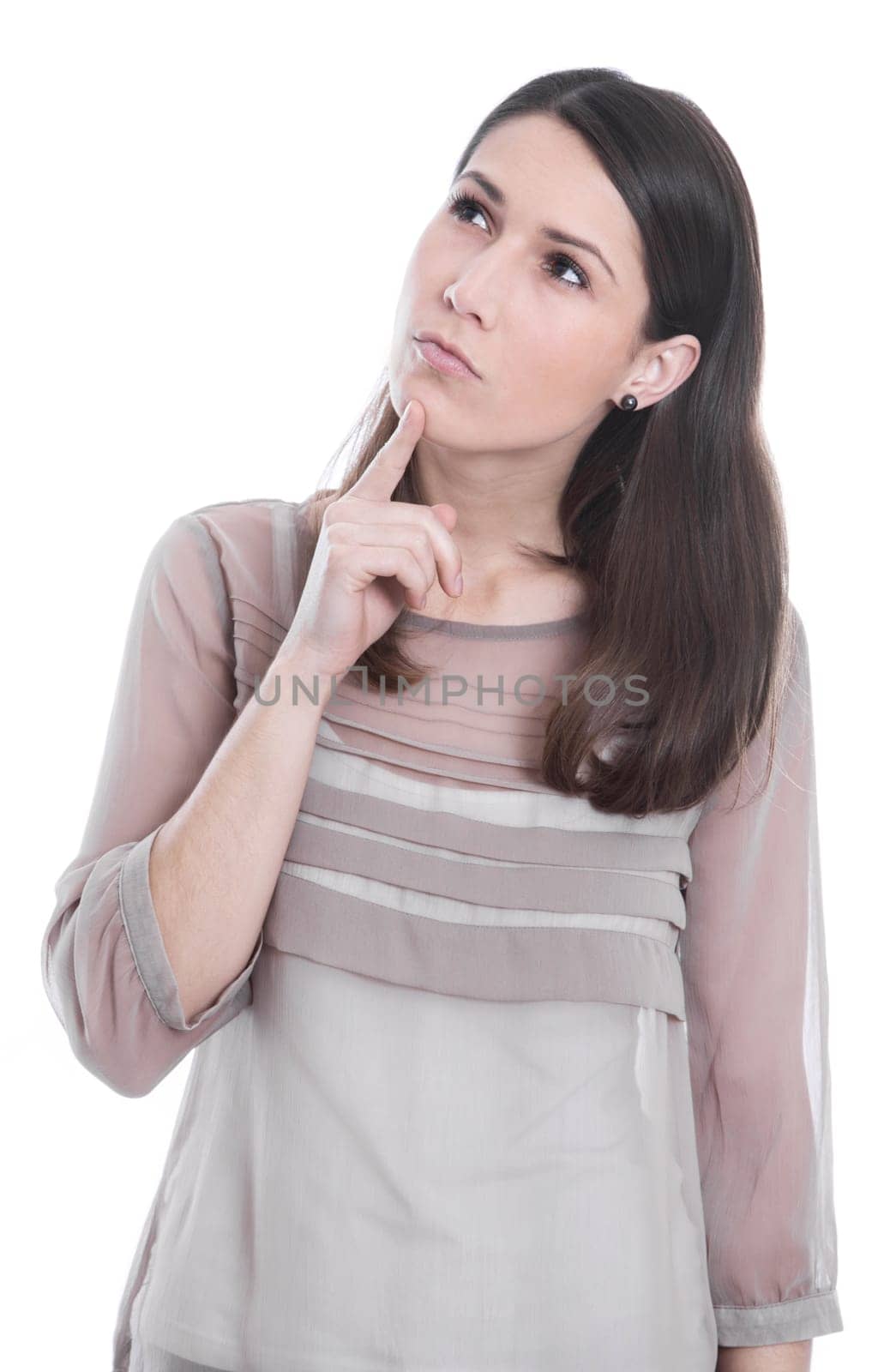 Thoughtful woman isolated and released in thought