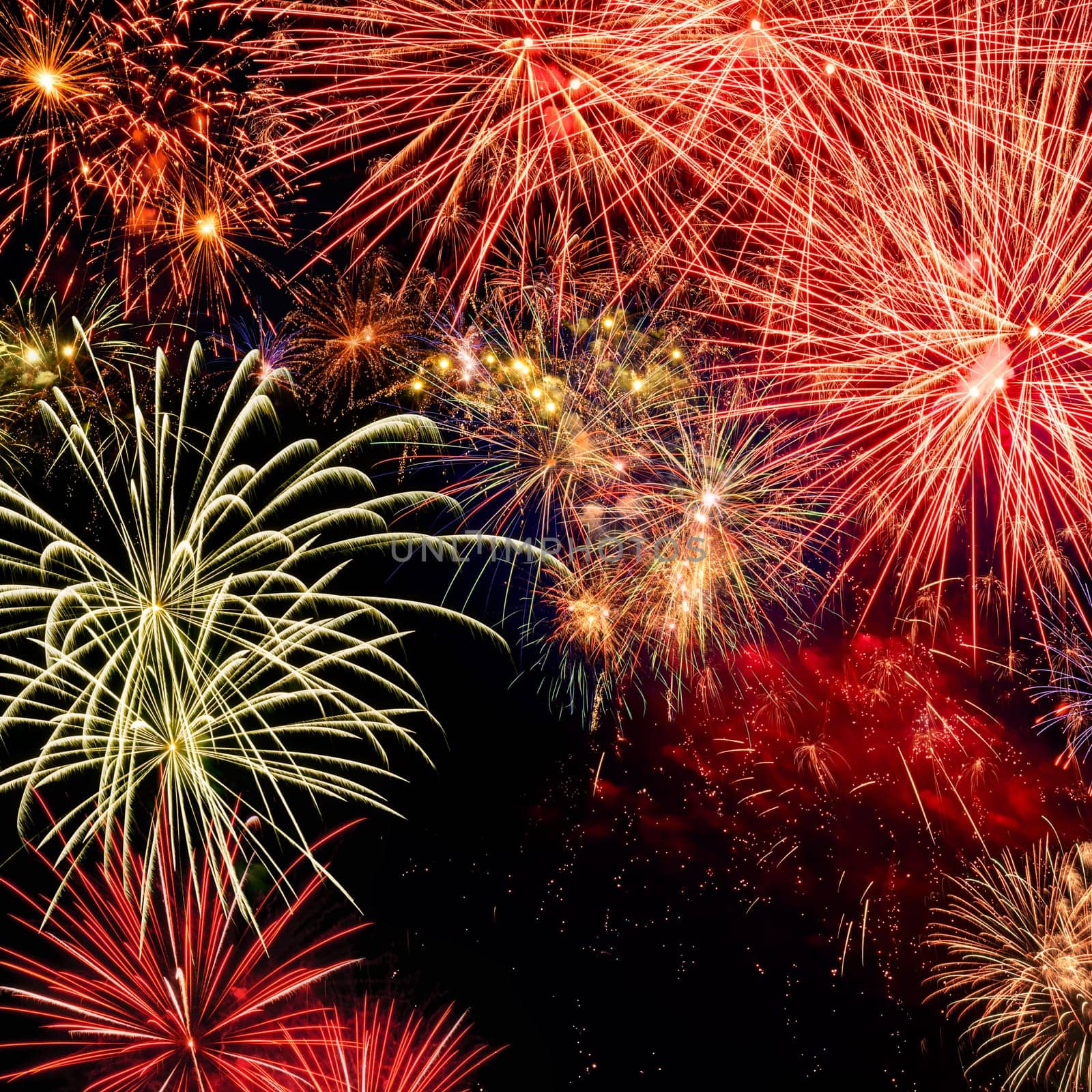 Spectacular fireworks on black in square format