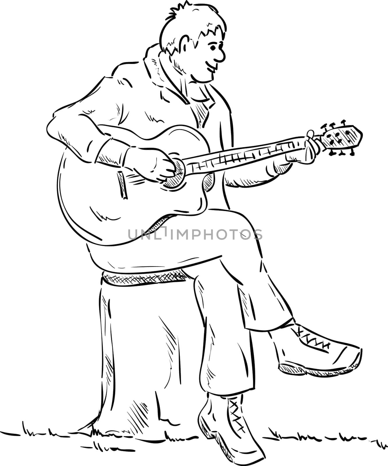 vector - plays guitar player sitting on a tree stump