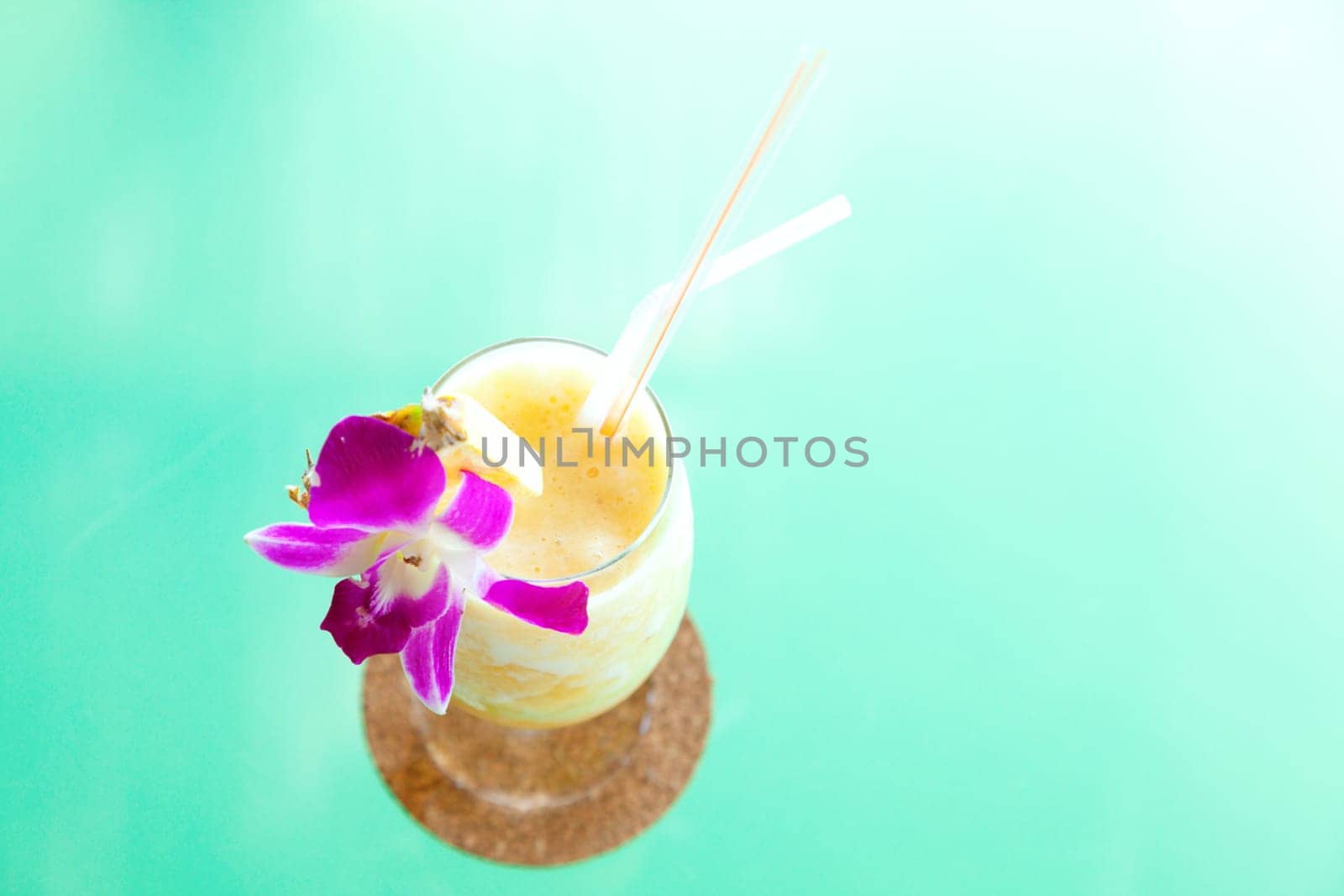 Top view of a freshly made pineapple smoothie