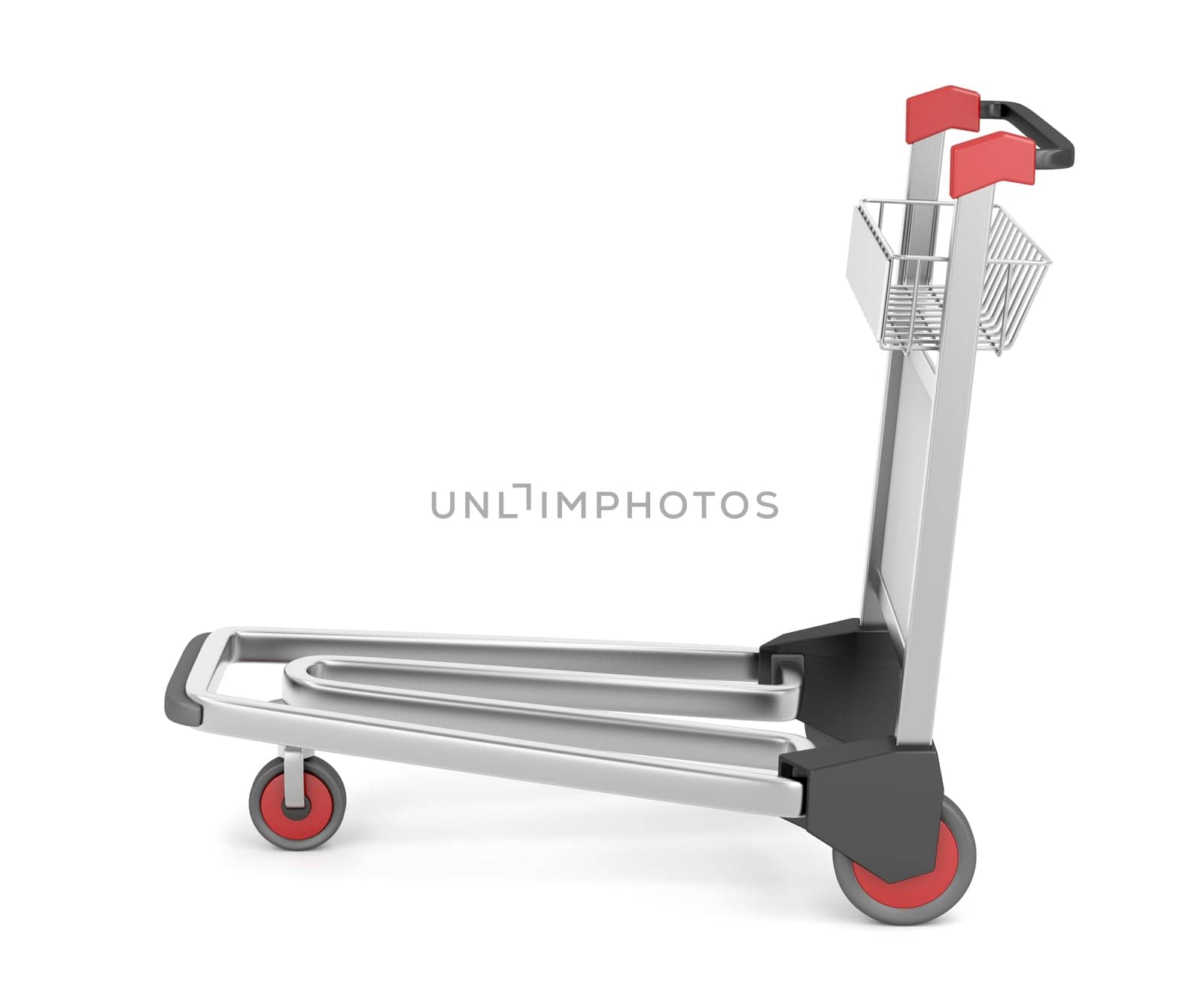 Empty airport trolley on white background