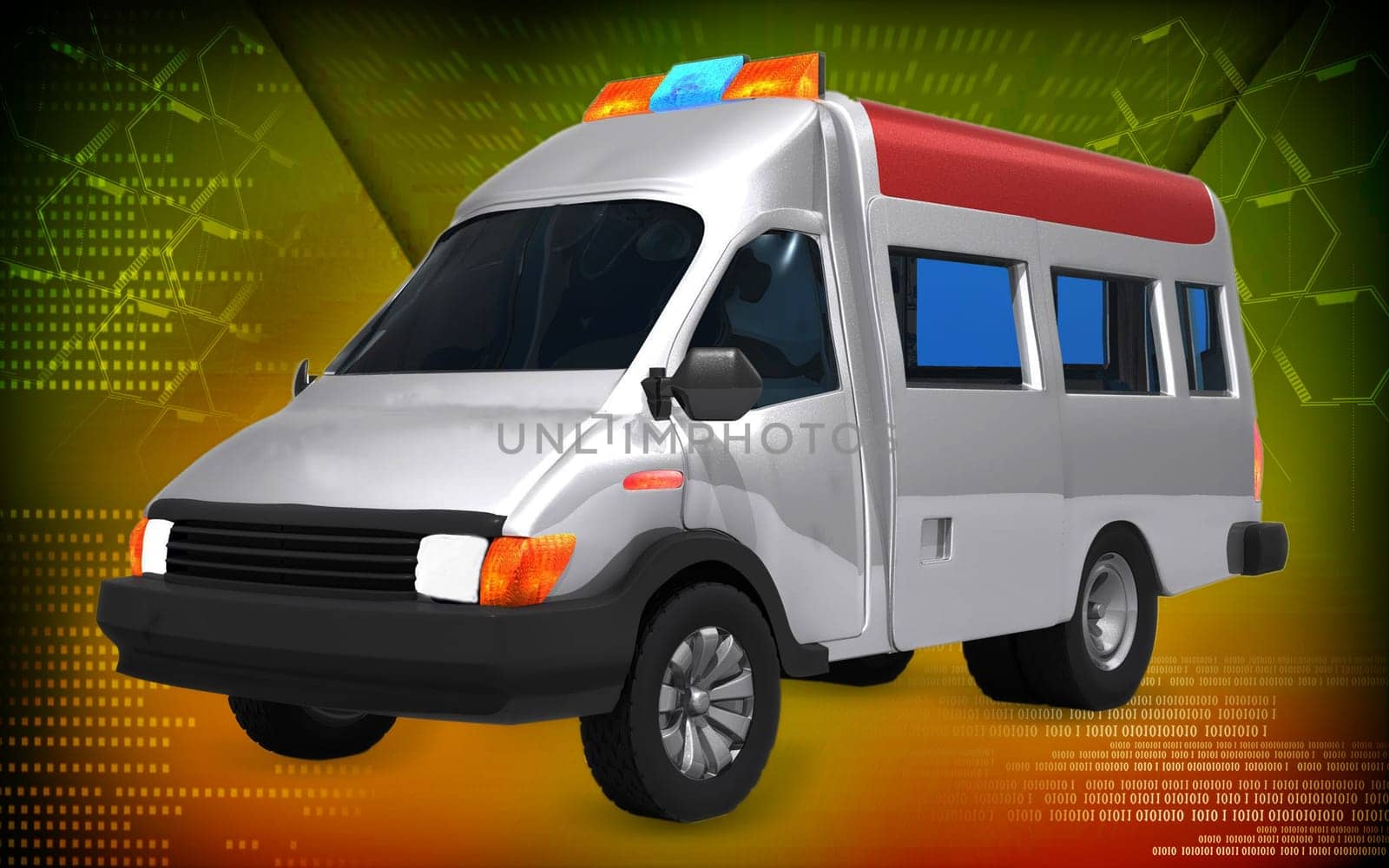 Digital illustration of ambulance in colour background