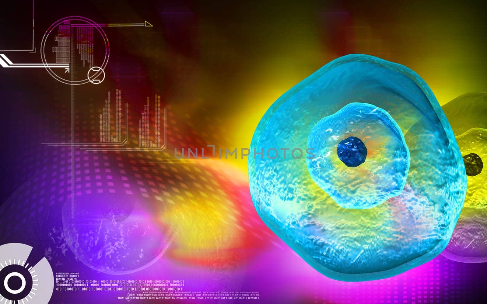 Digital illustration of ovum cell in colour background