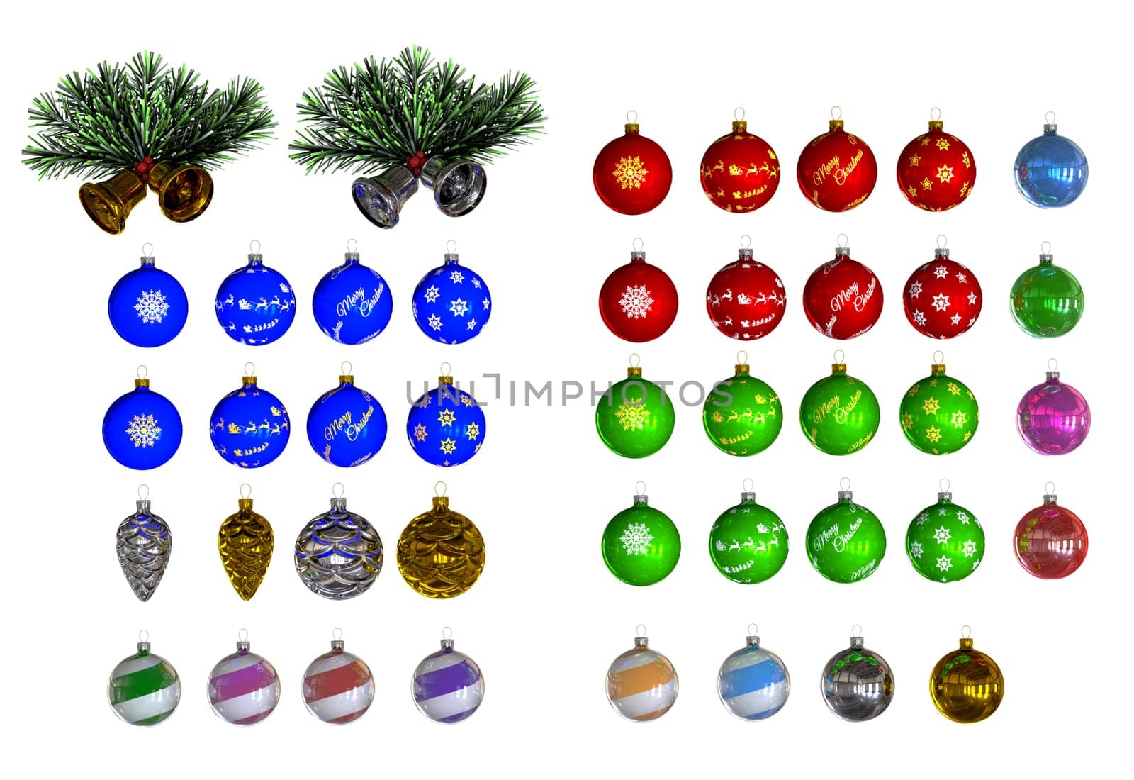 3D Christmas decorations designed with clipping path