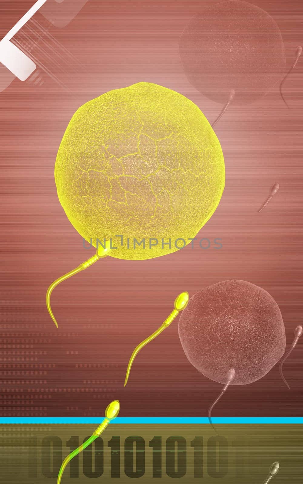 Digital illustration of sperm in colour background